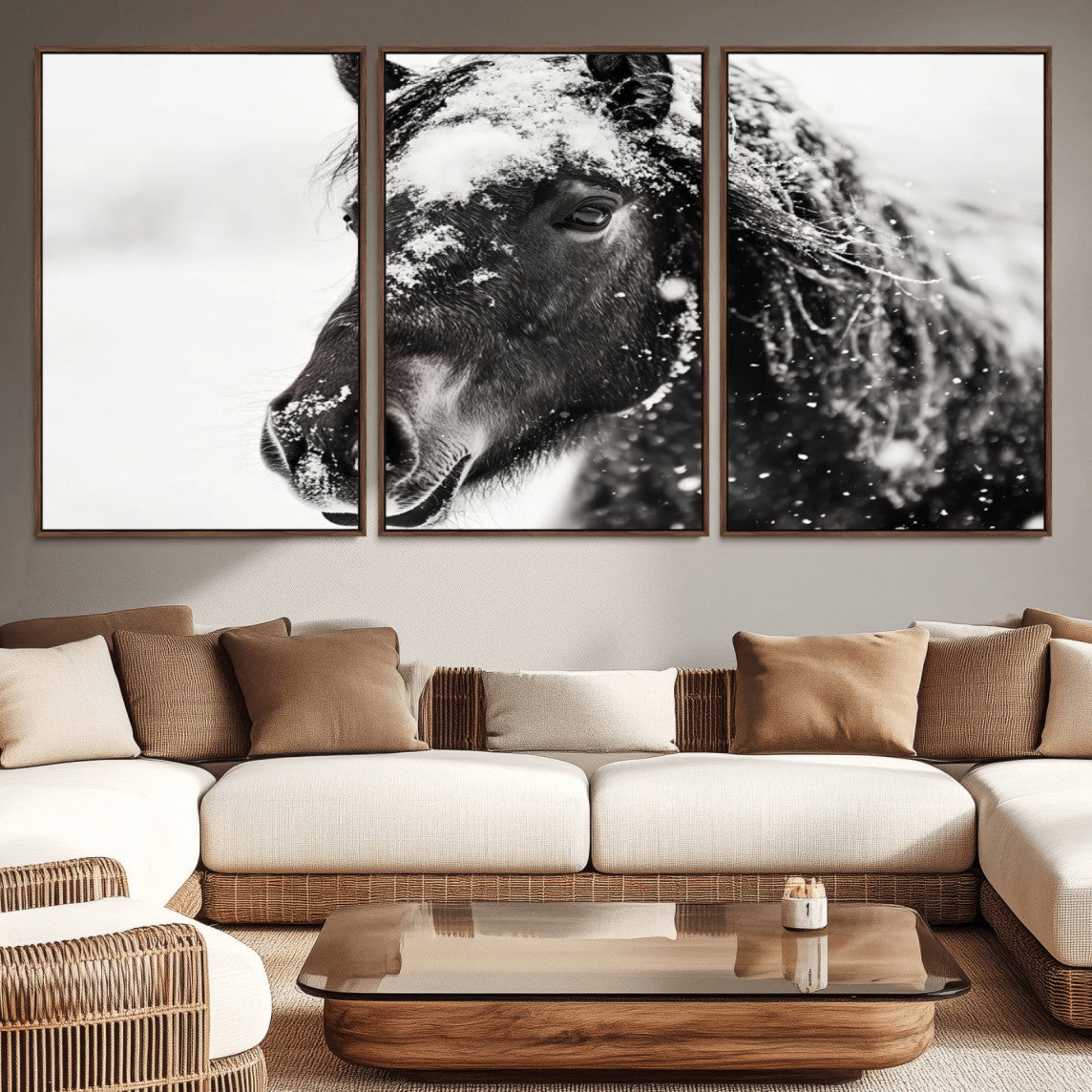 15941-MGV-CV-36X24-Framed Black and White Horse Wall Art | Ready to Hang and Framed | Farmhouse and Western Wall Decor