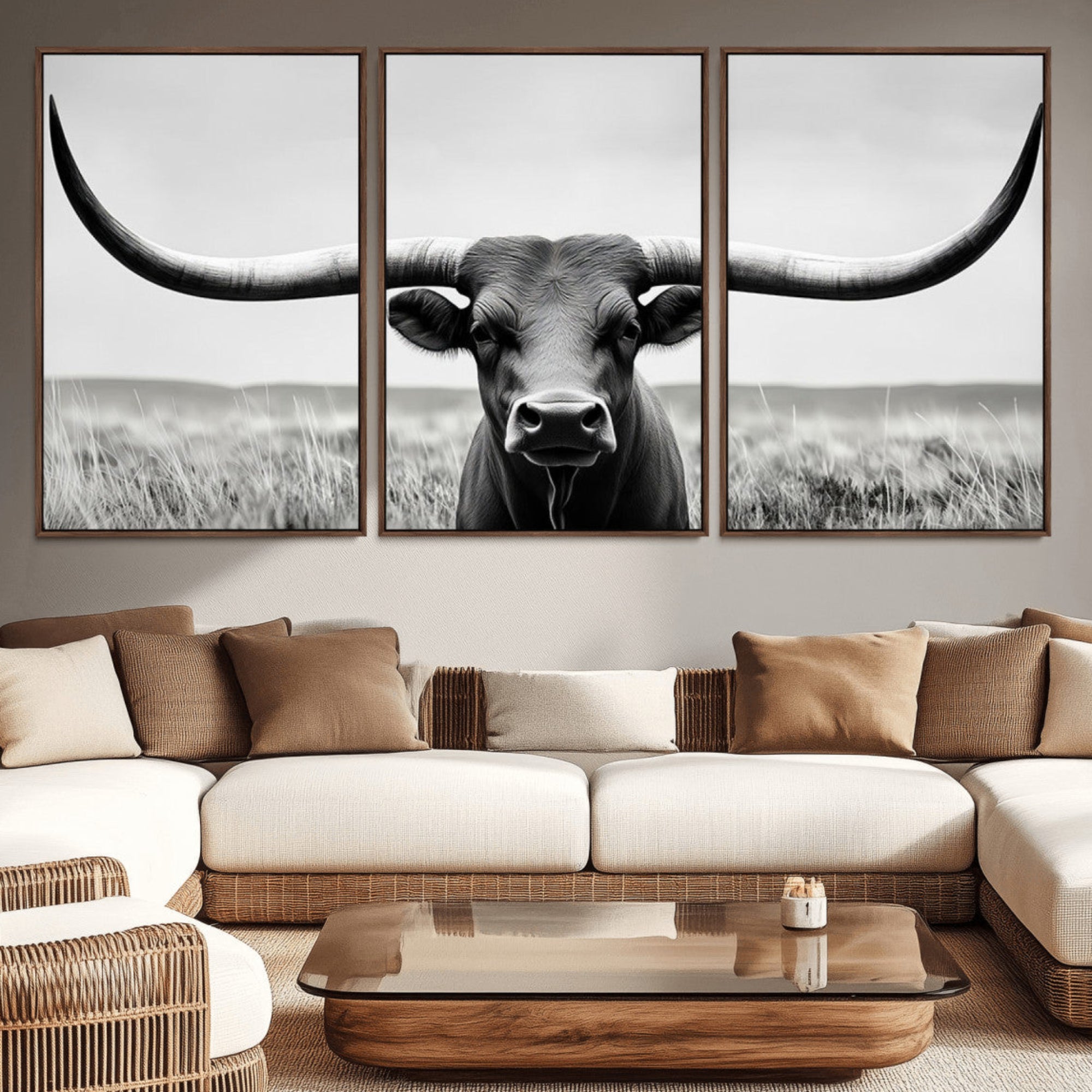 73780-MGV-CV-36X24-Longhorn Bull Canvas Print | Rustic Farmhouse Wall Art | Western Decor | Ready to Hang and Framed