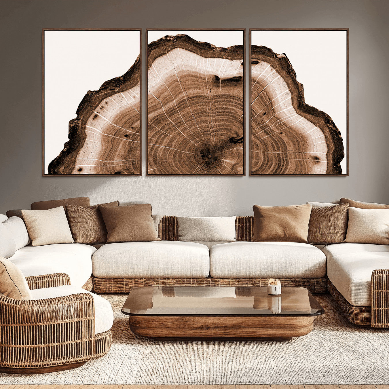 -Rustic Wood Rings Wall Art | Nature-Inspired Tree Ring Canvas Print | Ready to Hang and Framed for