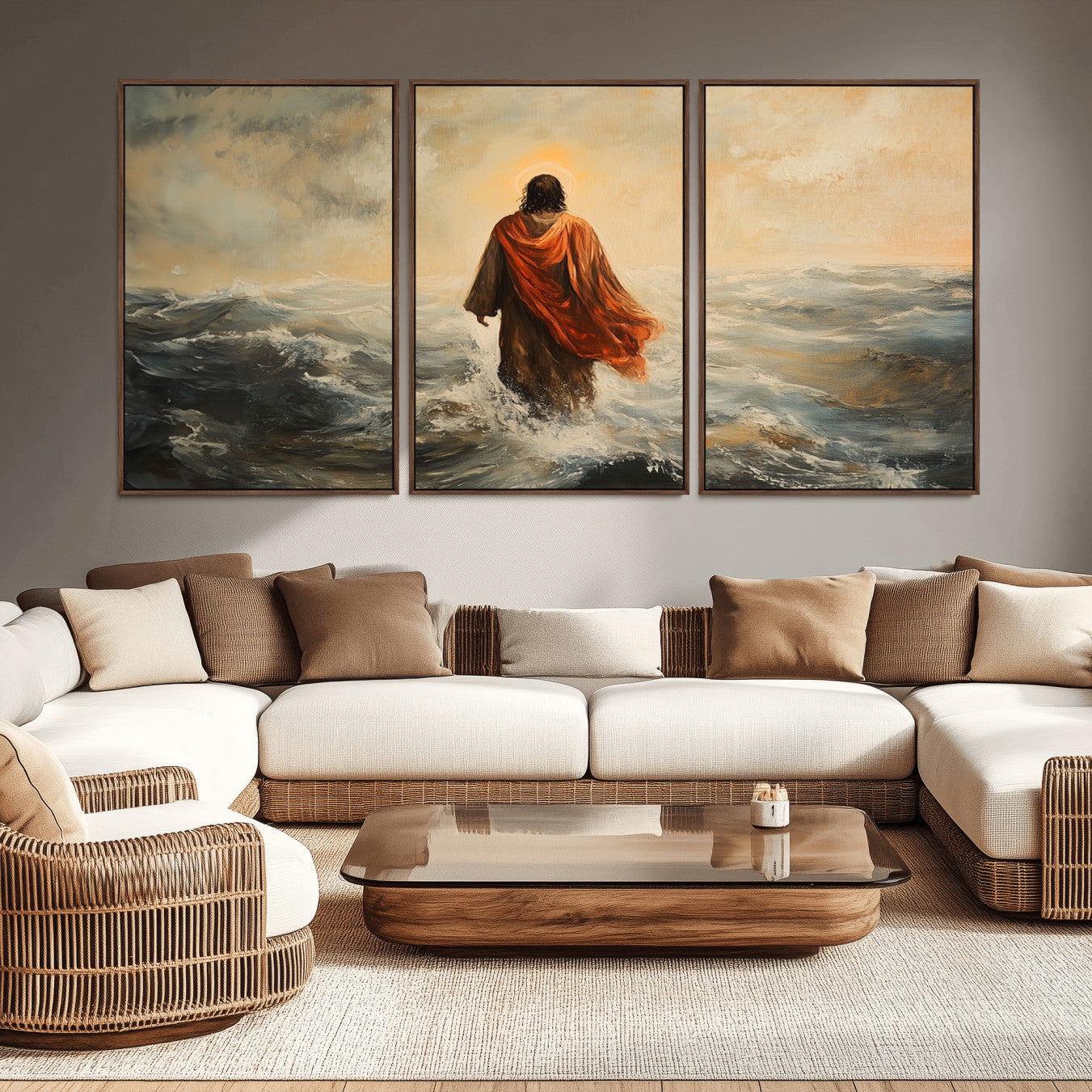-Jesus Walking on Water, Christian Wall Art, Jesus Christ Walking on Oil Painting Style Print