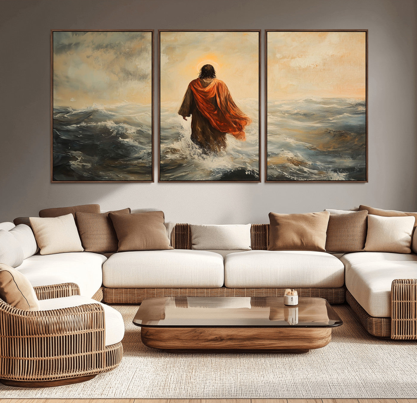 -Jesus Walking on Water, Christian Wall Art, Jesus Christ Walking on Oil Painting Style Print