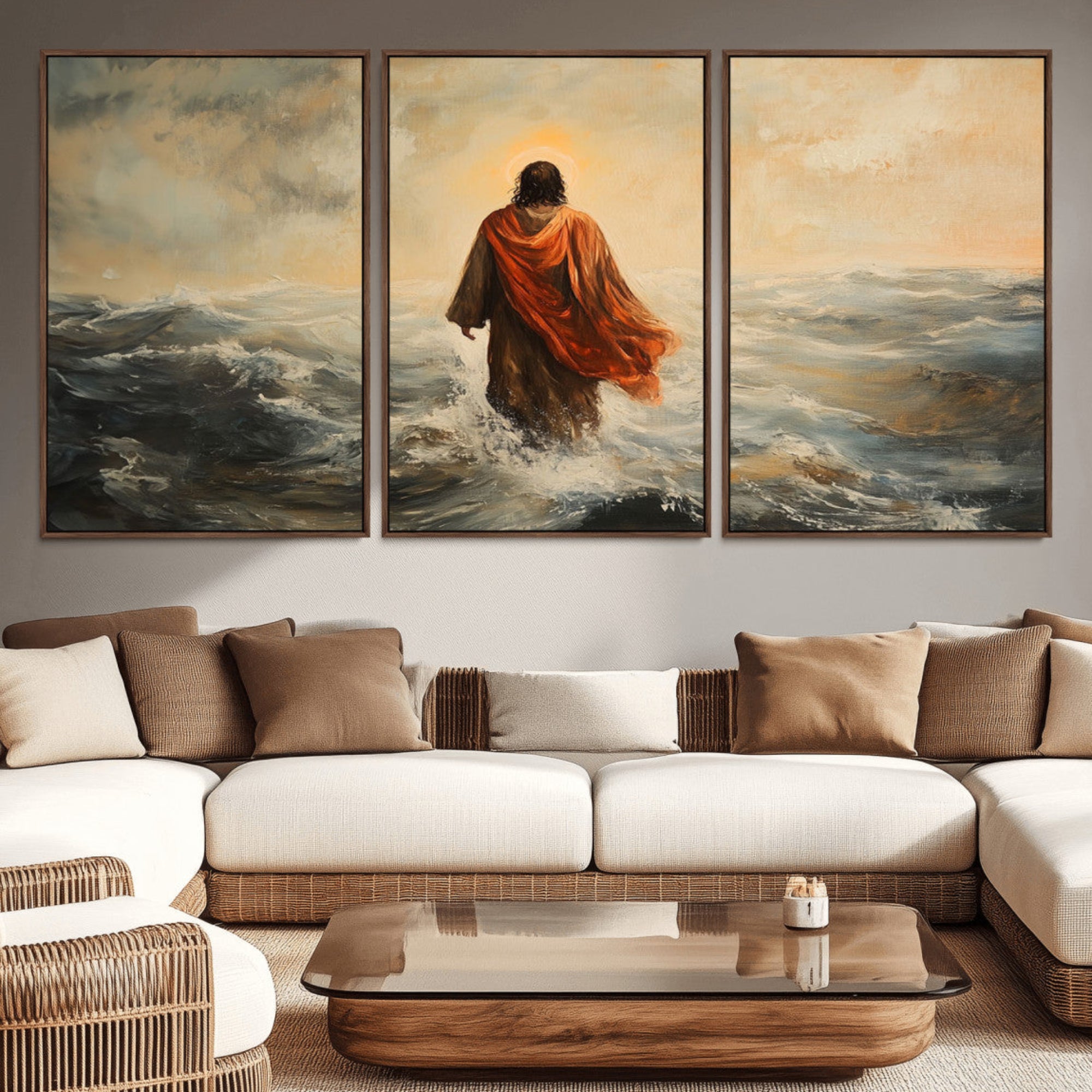 33344-MGV-CV-36X24-Jesus Walking on Water, Christian Wall Art, Jesus Christ Walking on Oil Painting Style Print
