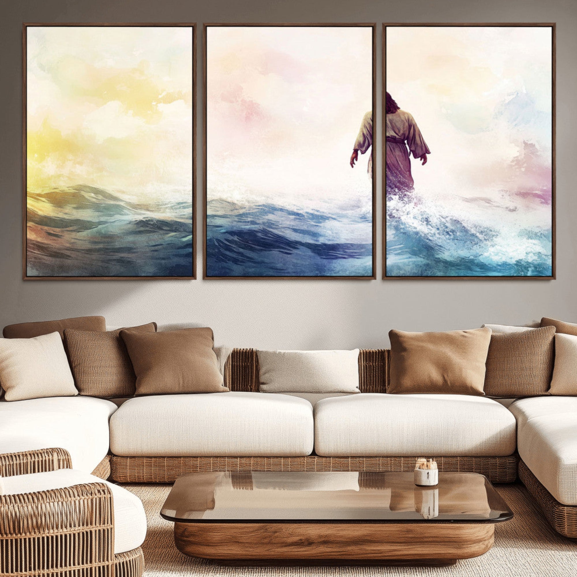 60356-MGV-CV-36X24-Watercolor Jesus Walking on Water Canvas Print, Christian Wall Art, Jesus Christ Walking