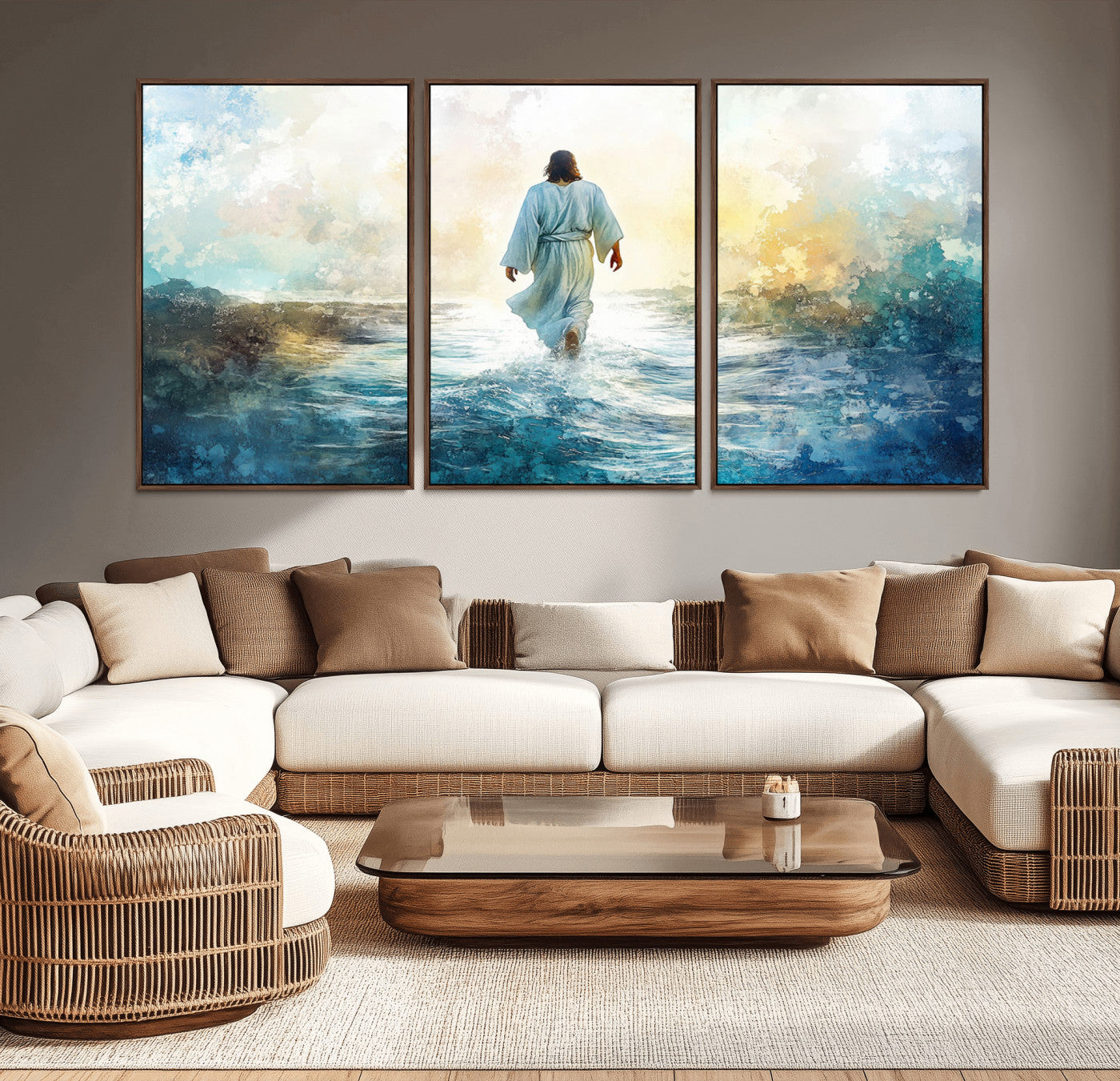 -Watercolor Jesus Walking on Water Canvas Print, Christian Wall Art, Jesus Christ Walking