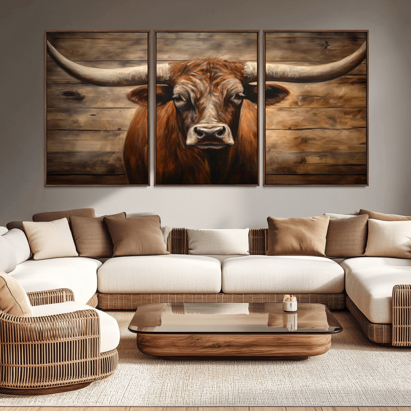 -Longhorn Bull Wall Art | Canvas Print | Ready to Hang | Rustic Farmhouse Wall Decor | Western Barn