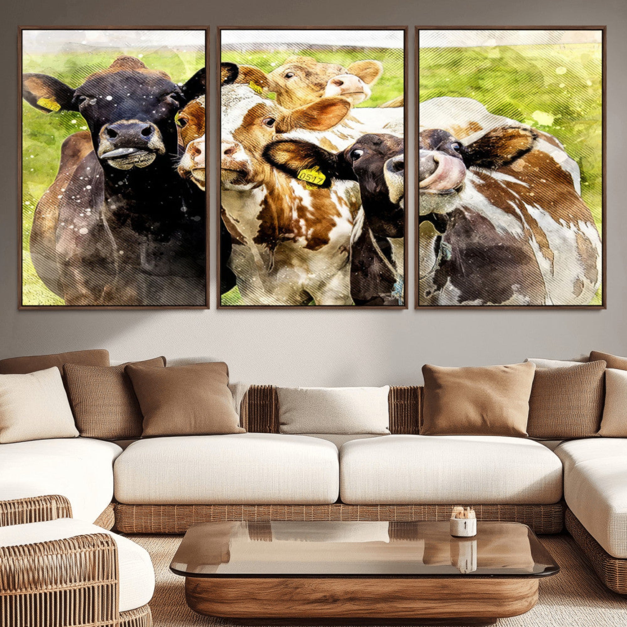 62642-MGV-CV-36X24-Curious Cows Farmhouse Wall Art | Ready to Hang and Framed Canvas Print | Rustic Farm Decor