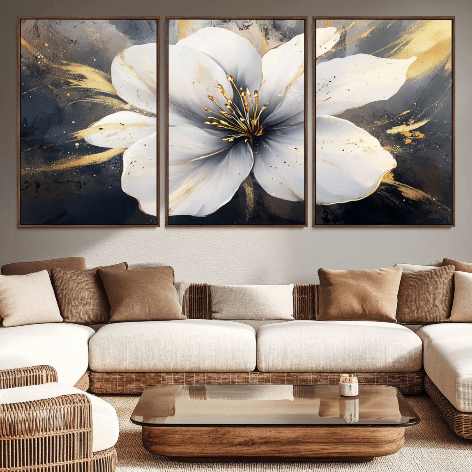 19910-MGV-CV-36X24-White Flower Wall Art Canvas Print | Ready to Hang | Abstract Floral Wall Decor | Elegant Bloom