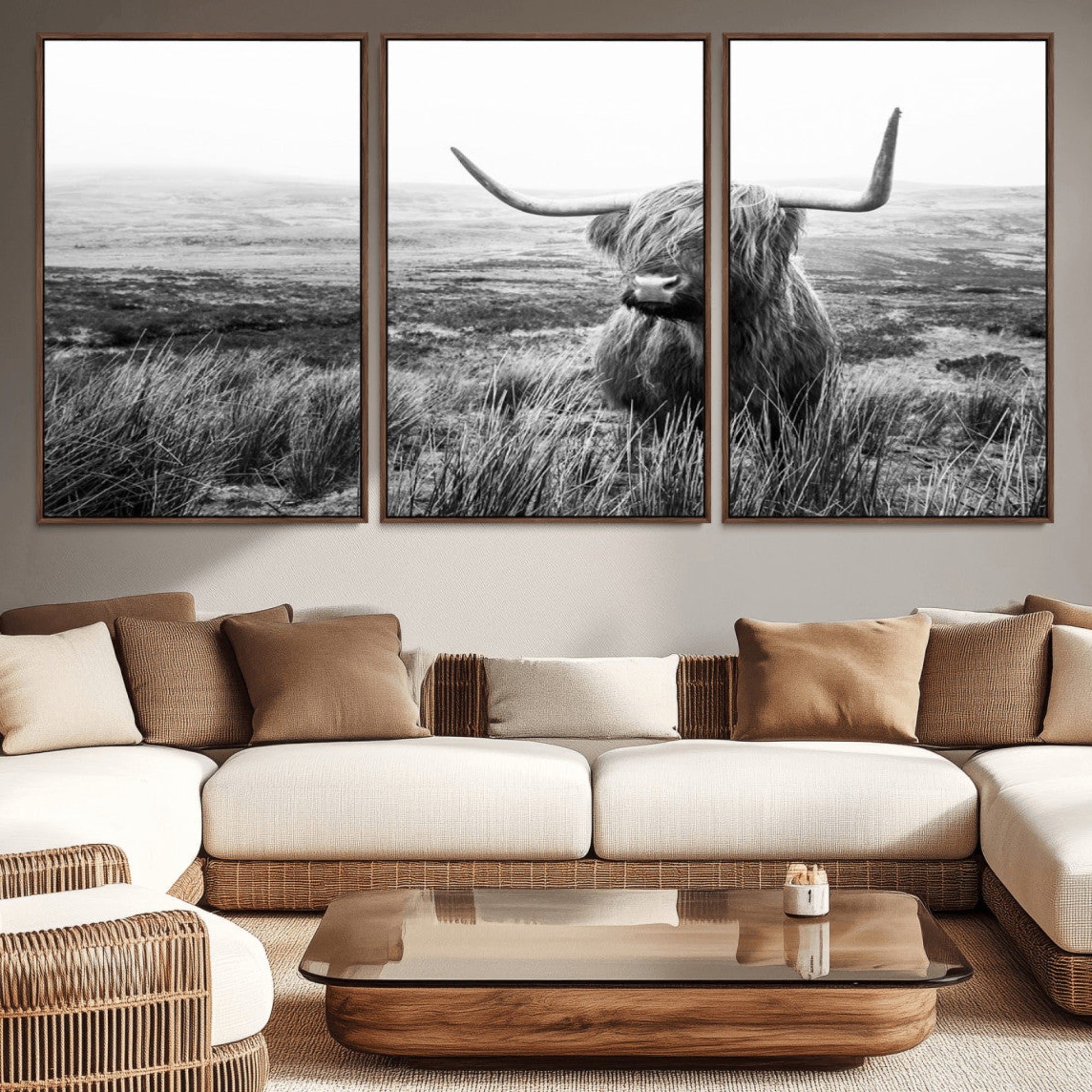 80826-MGV-CV-36X24-Scottish Highland Cow Wall Art | Black and White Canvas Print | Ready to Hang and Framed | Rustic