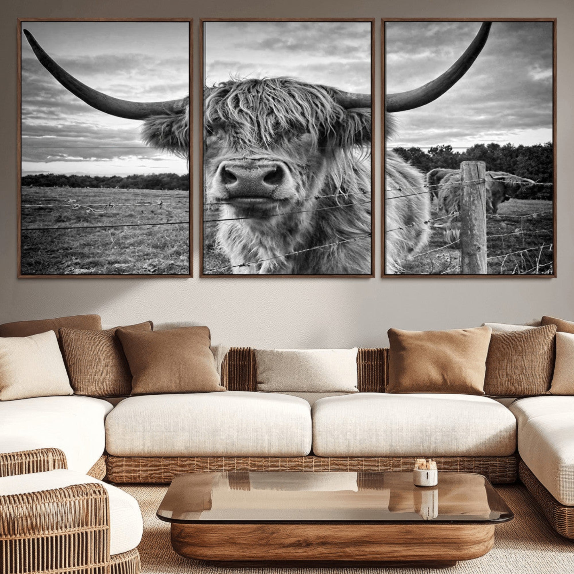 71937-MGV-CV-36X24-Scottish Highland Cow Canvas Wall Art Farmhouse Decor, Framed Scottish Highland Cow Print