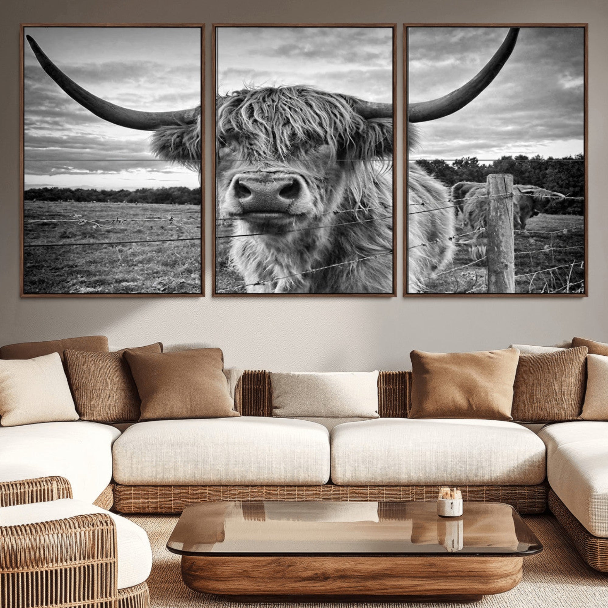 71937-MGV-CV-36X24-Scottish Highland Cow Wall Art Canvas Print | Ready to Hang and Framed | Rustic Farmhouse Decor