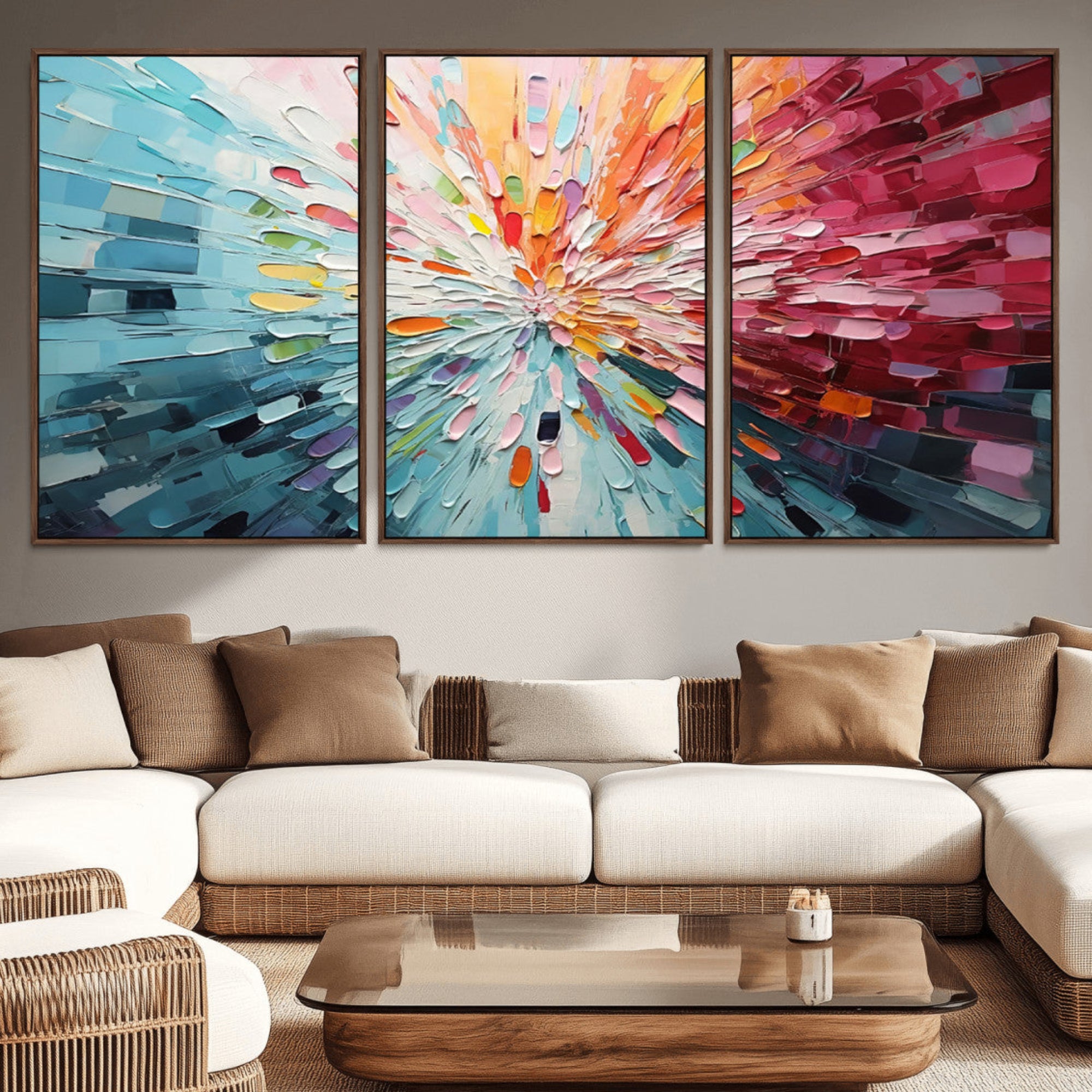 47065-MGV-CV-36X24-Radiant Bloom Abstract Floral Wall Art Canvas Print - Colorful Burst - Modern Living Room Decor -
