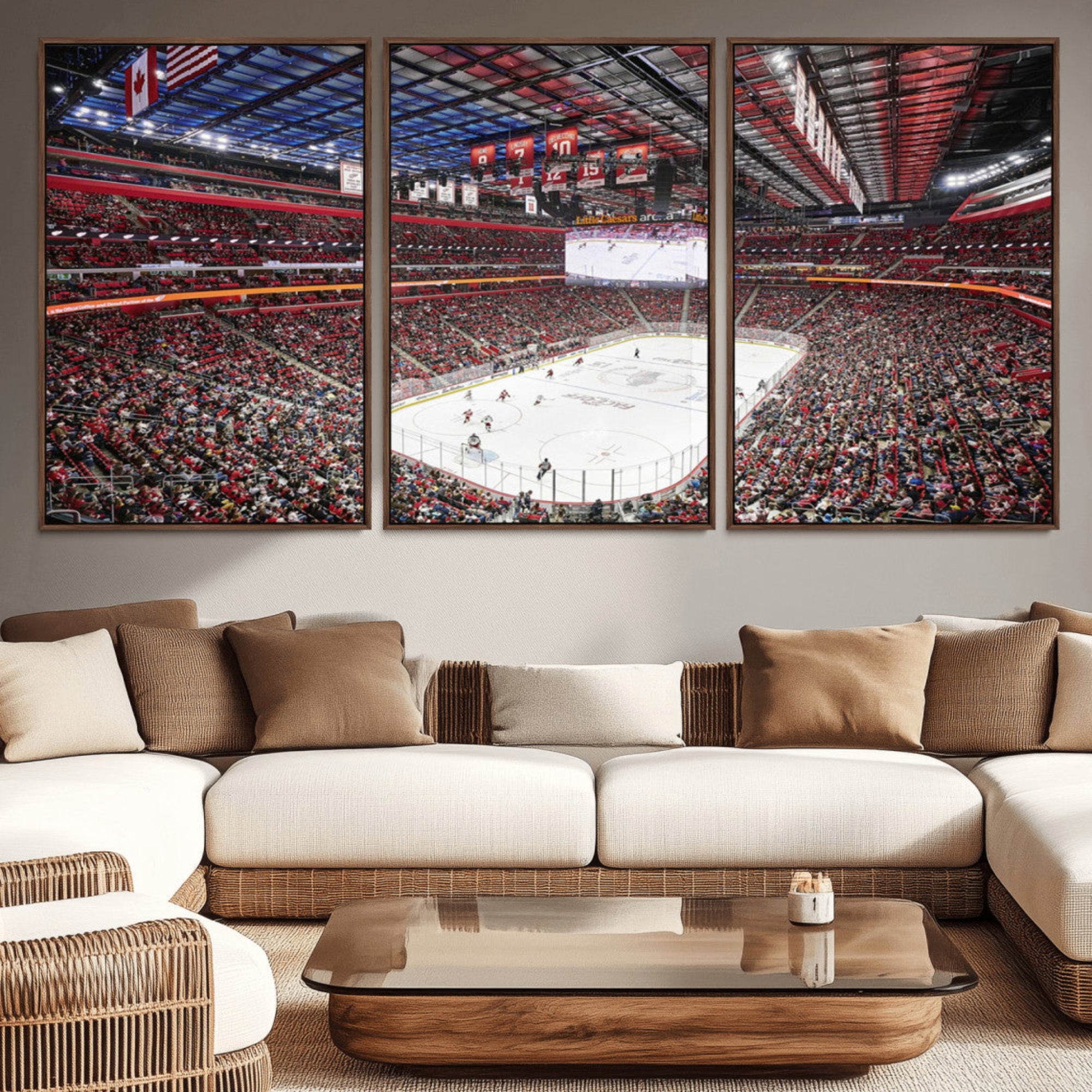 62263-MGV-CV-36X24-Barton Malow Little Caesars Arena Detroit Wall Art Canvas Print - Detroit Hockey and Basketball