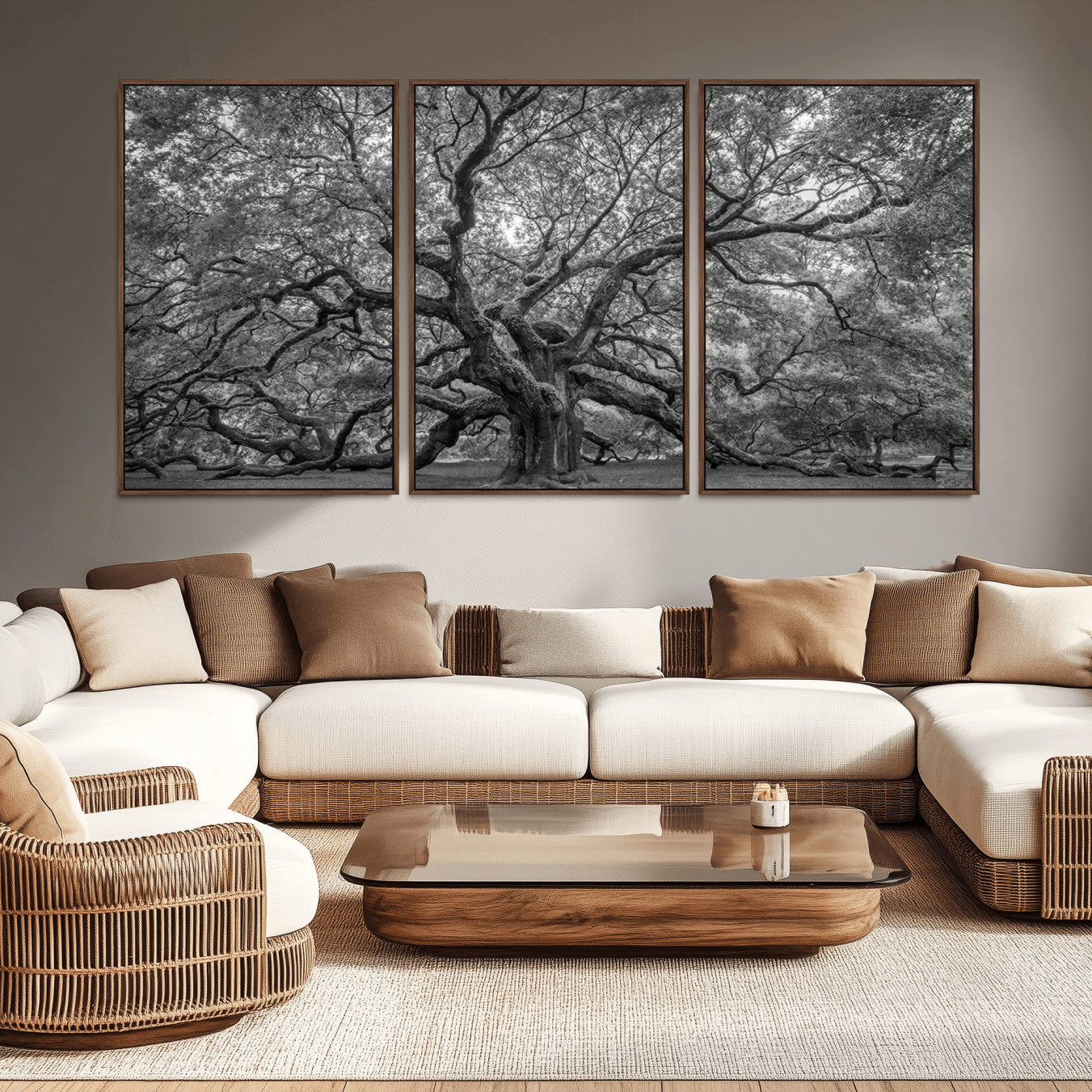 -Majestic Angel Oak Tree Black and White Canvas Print – Multi Panel Wall Art, Giclée Print, Ready to