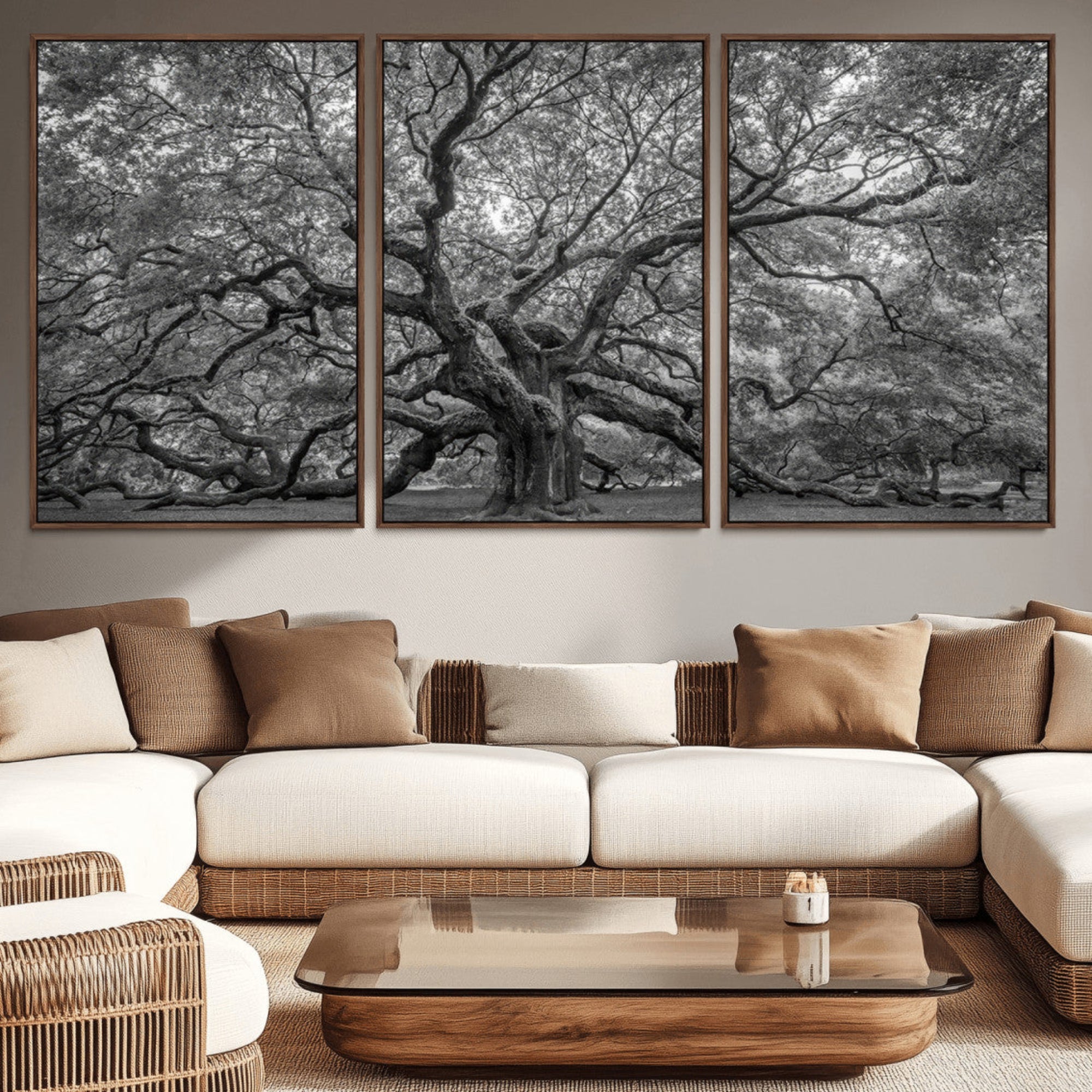 97240-MGV-CV-36X24-Majestic Angel Oak Tree Black and White Canvas Print – Multi Panel Wall Art, Giclée Print, Ready to