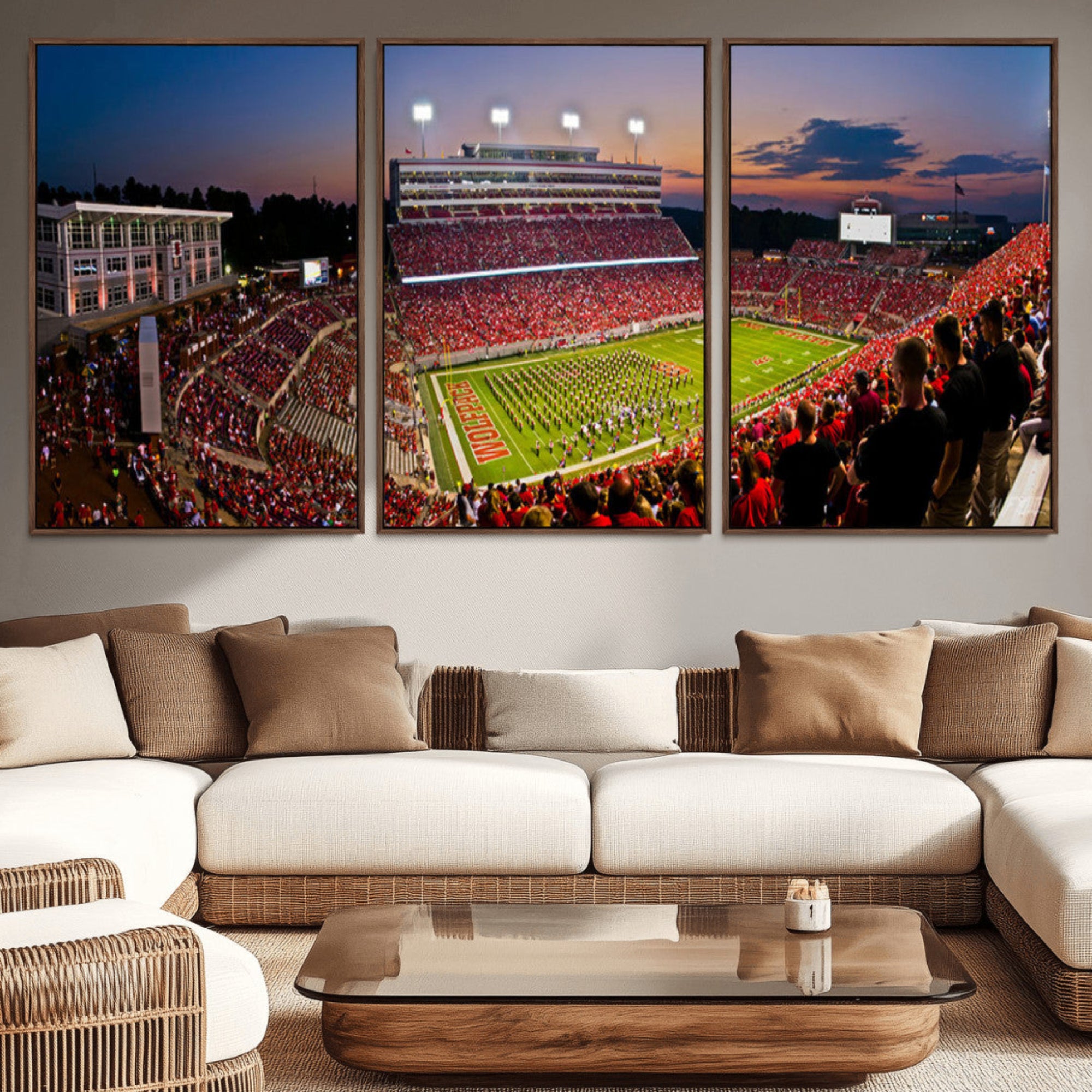 87655-MGV-CV-36X24-NC State Wolfpack Football Team Print - Raleigh Carter-Finley Stadium Wall Art Canvas Print