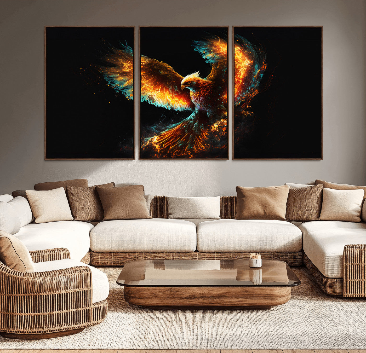 -Fiery Phoenix Canvas Print | Ready to Hang Wall Art | Bold Fantasy Decor for Living Room | Majestic