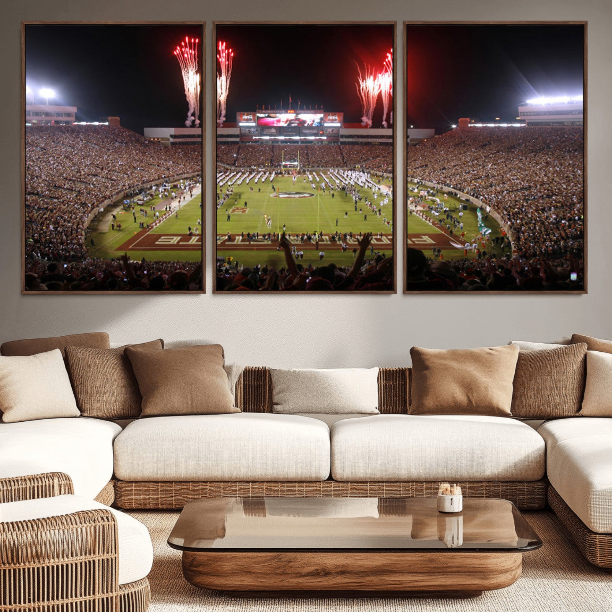 86288-MGV-CV-36X24-Framed Florida State Seminoles Football Team Print - Tallahassee Doak Campbell Stadium Wall Art