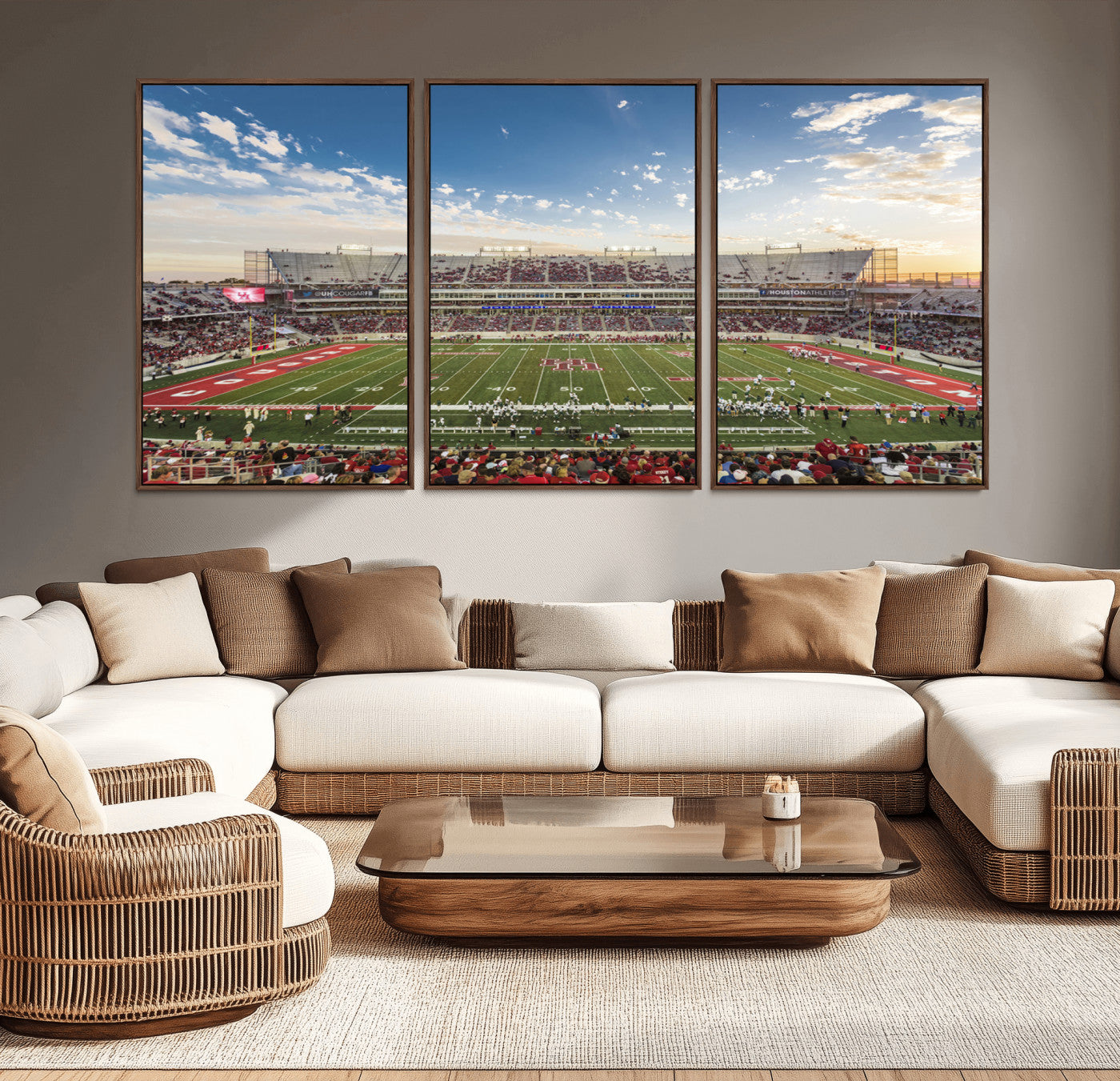 -Framed Houston Cougars Football Team Print - Houston TDECU Stadium Wall Art Canvas Print