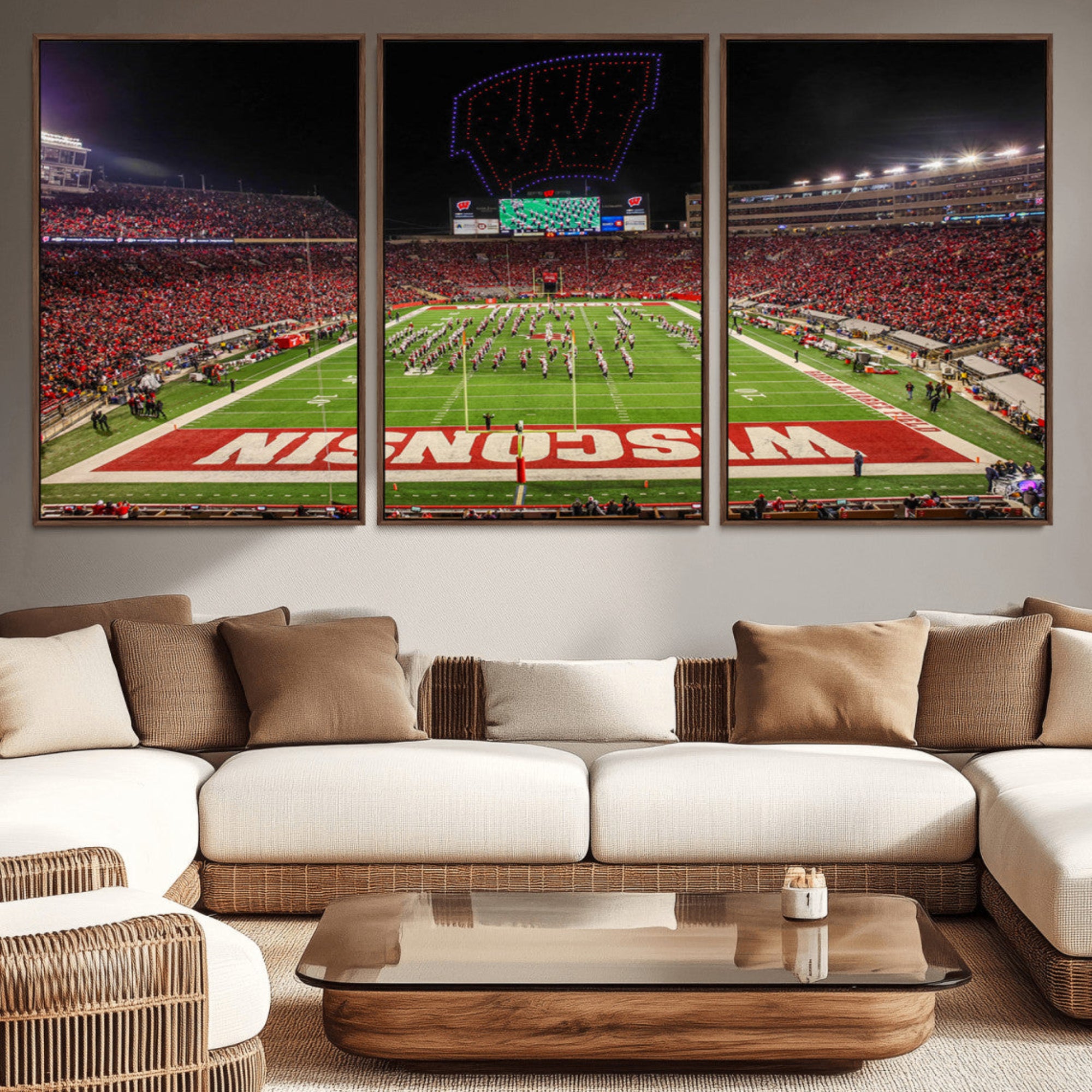 34125-MGV-CV-36X24-Wisconsin Badgers Football Team Print Canvas- Madison Camp Randall Stadium Wall Art Canvas Print