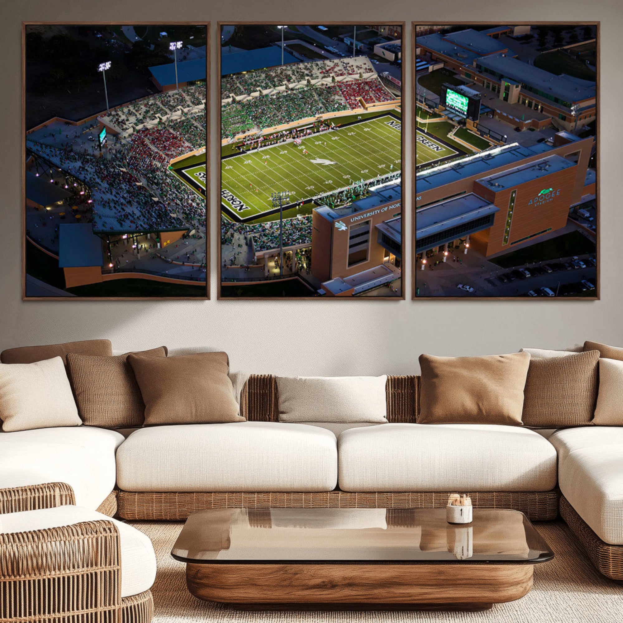 46167-MGV-CV-36X24-University of North Texas Mean Green Football Artwork, Football Team Print - Denton DATCU Stadium