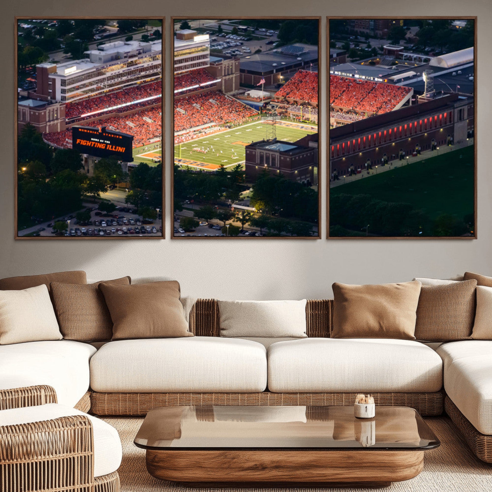 78052-MGV-CV-36X24-University of Illinois Fighting Illini Football Team Print - Champaign Illinois Memorial Stadium