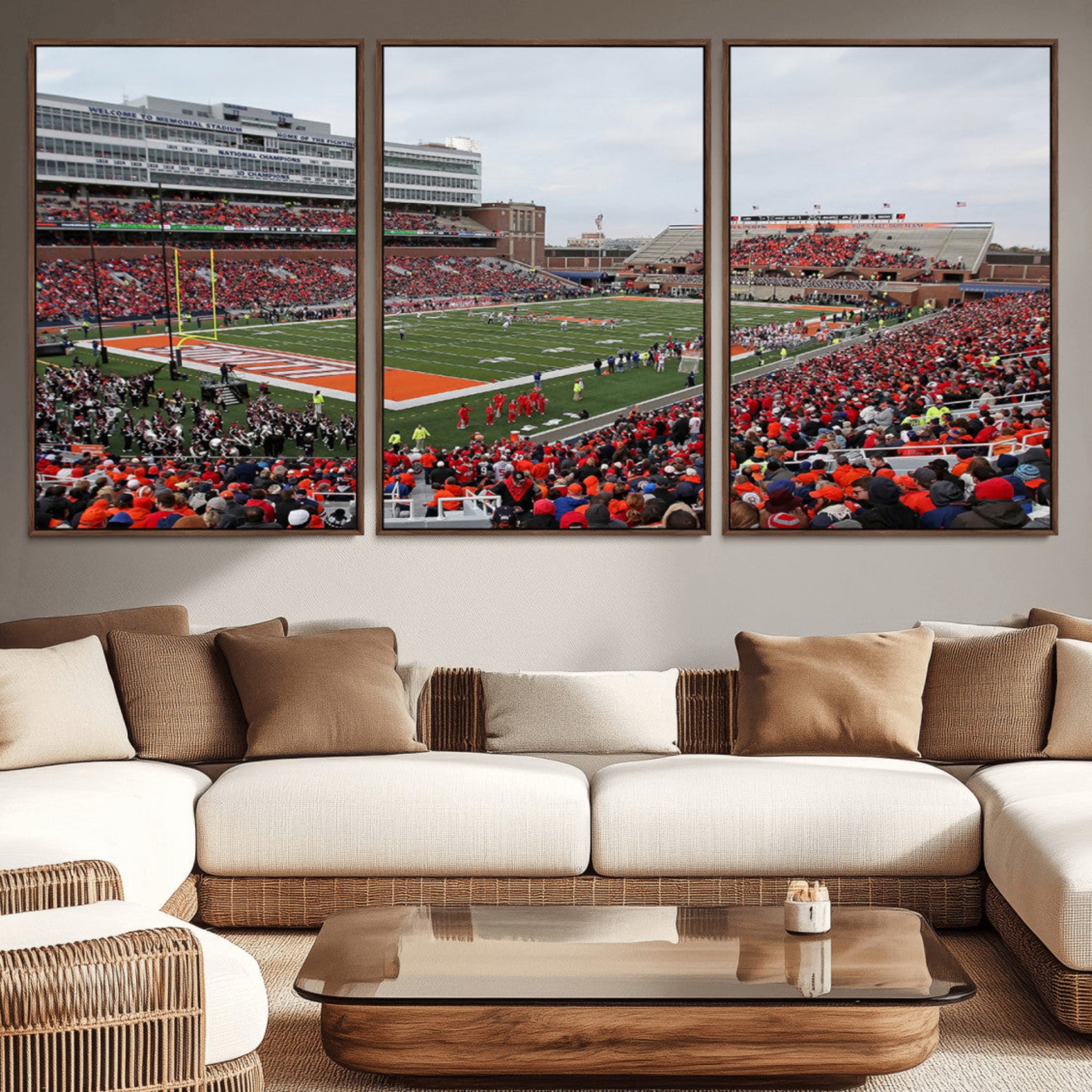 86851-MGV-CV-36X24-University of Illinois Fighting Illini Football Team Print - Champaign Illinois Memorial Stadium