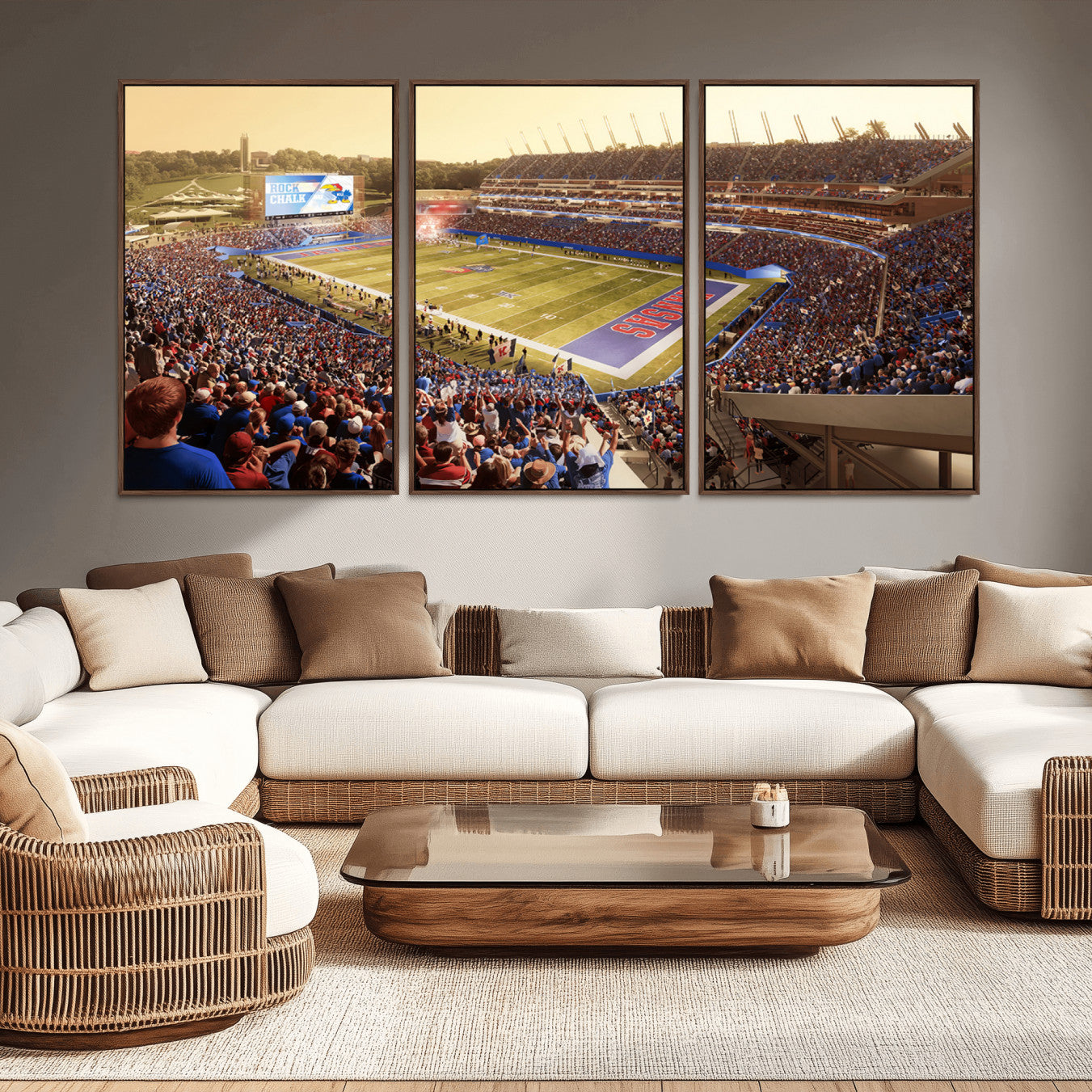 -University of Kansas Jayhawks Football Team Print - Lawrence Kansas Memorial Stadium Wall Art Canvas