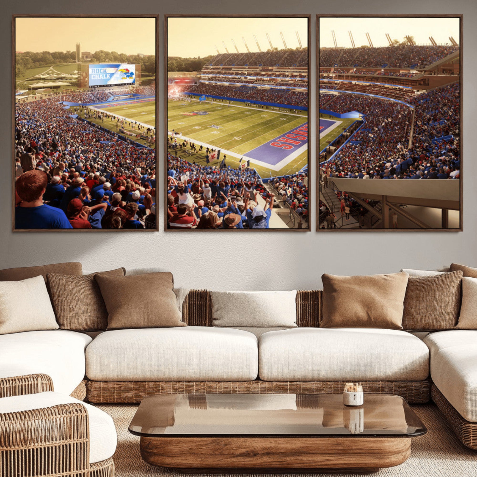 71731-MGV-CV-36X24-University of Kansas Jayhawks Football Team Print - Lawrence Kansas Memorial Stadium Wall Art Canvas