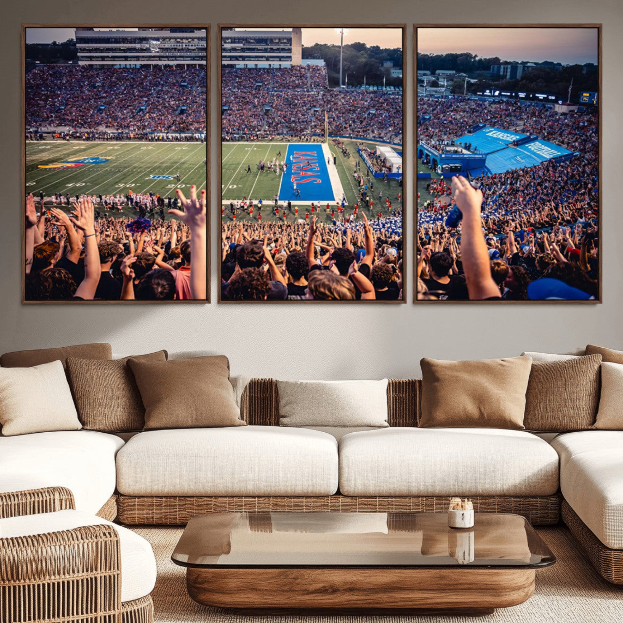 40169-MGV-CV-36X24-University of Kansas Jayhawks Football Team Art Print - Lawrence Kansas Memorial Stadium Wall Art