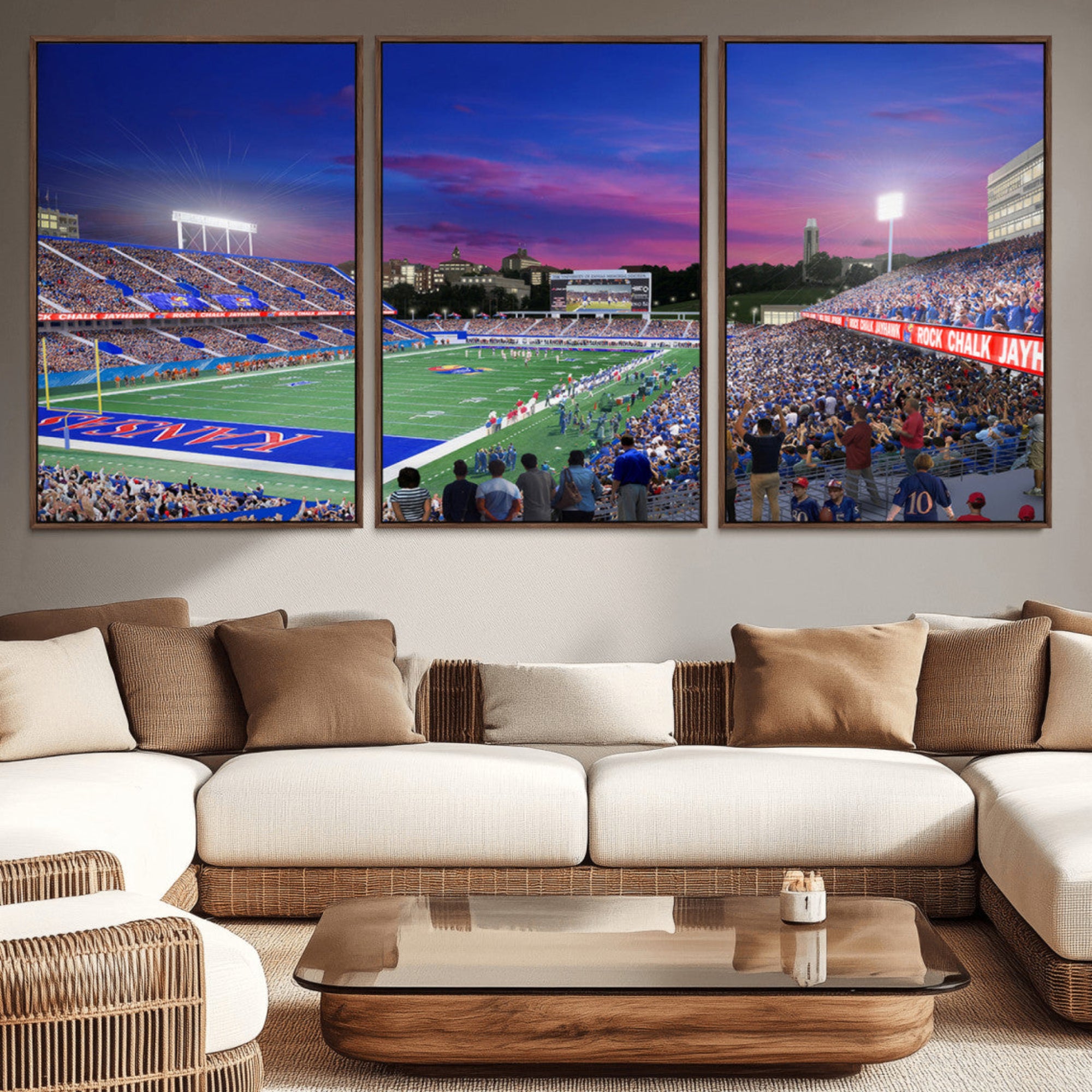 15407-MGV-CV-36X24-University of Kansas Jayhawks Football Team Print Canvas- Lawrence Kansas Memorial Stadium Wall Art