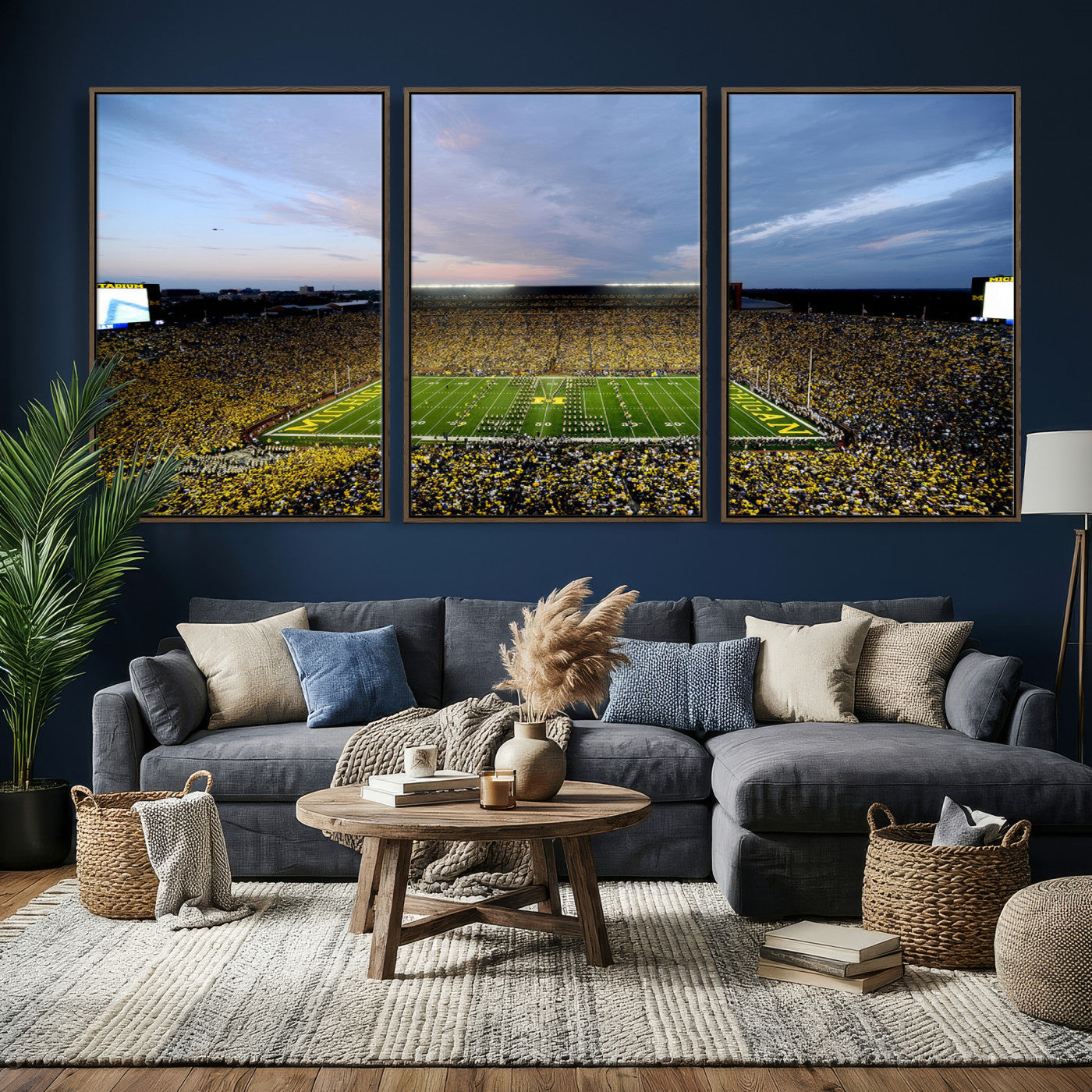 82641-MGV-CV-36X24 - Michigan Stadium Wall Art Canvas Print, Vibrant Game Day Crowd and Sunset Sky Football Field Artwork for Home, Office