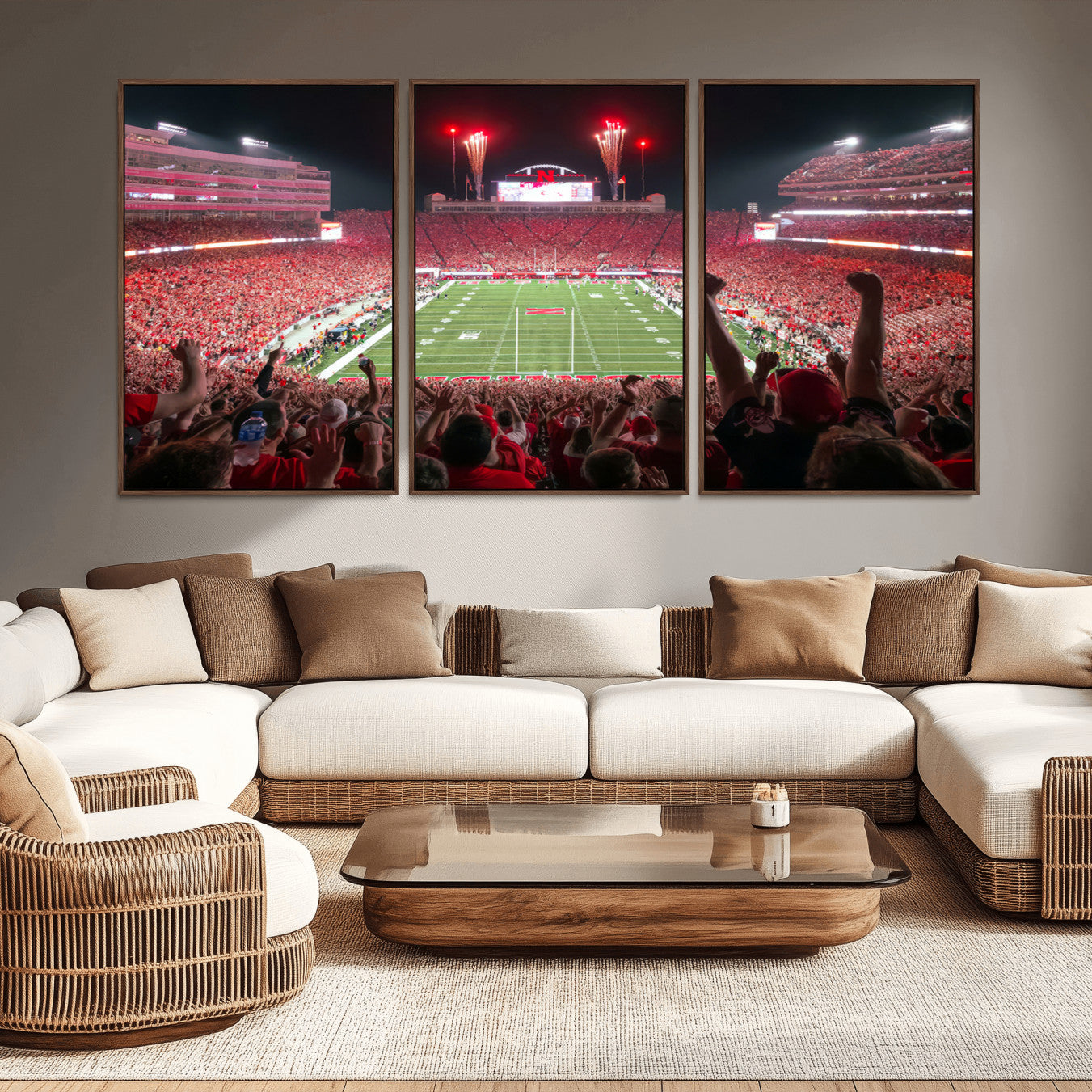 -University of Nebraska Cornhuskers Football Team Print - Lincoln Memorial Stadium Wall Art Canvas