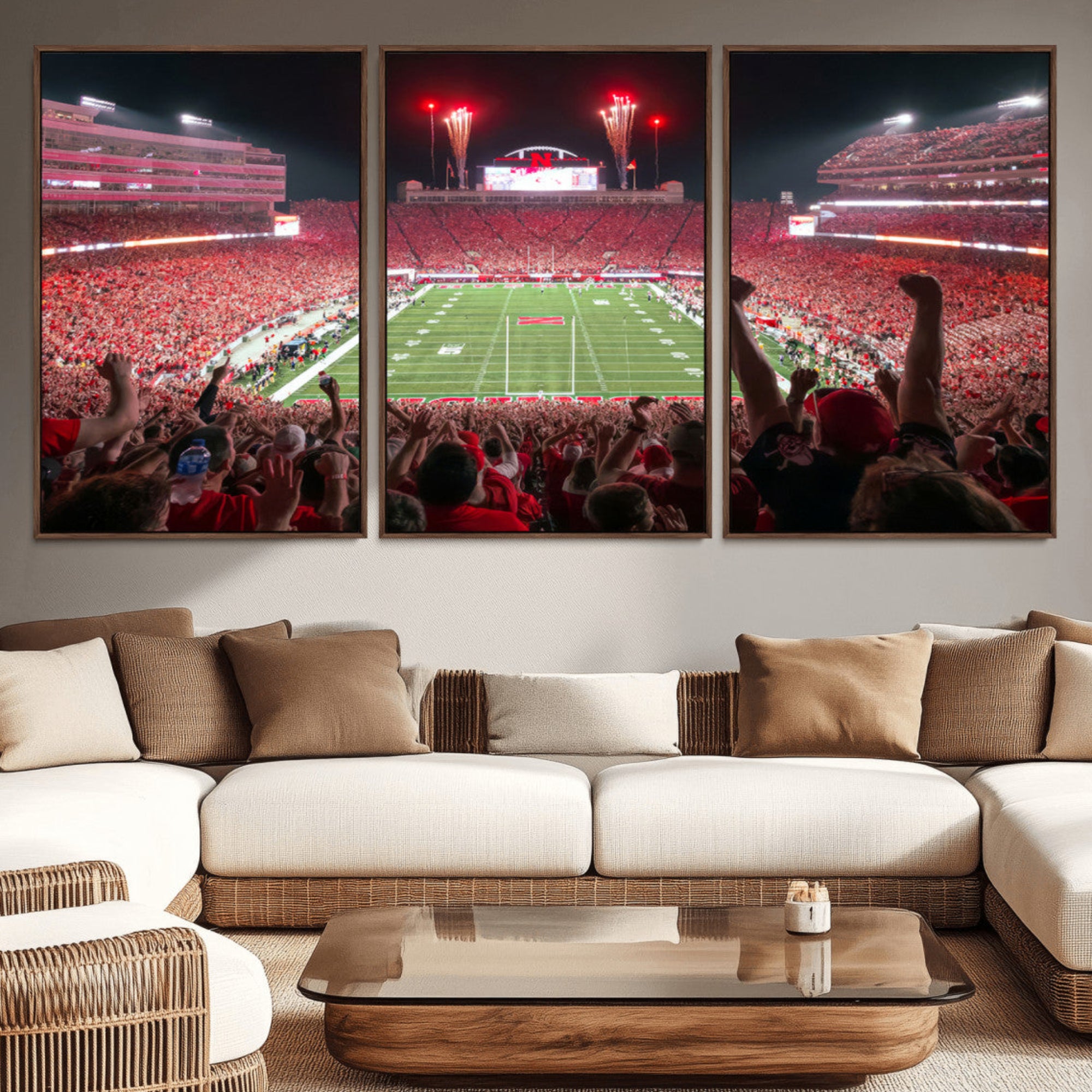 43351-MGV-CV-36X24-University of Nebraska Cornhuskers Football Team Print - Lincoln Memorial Stadium Wall Art Canvas