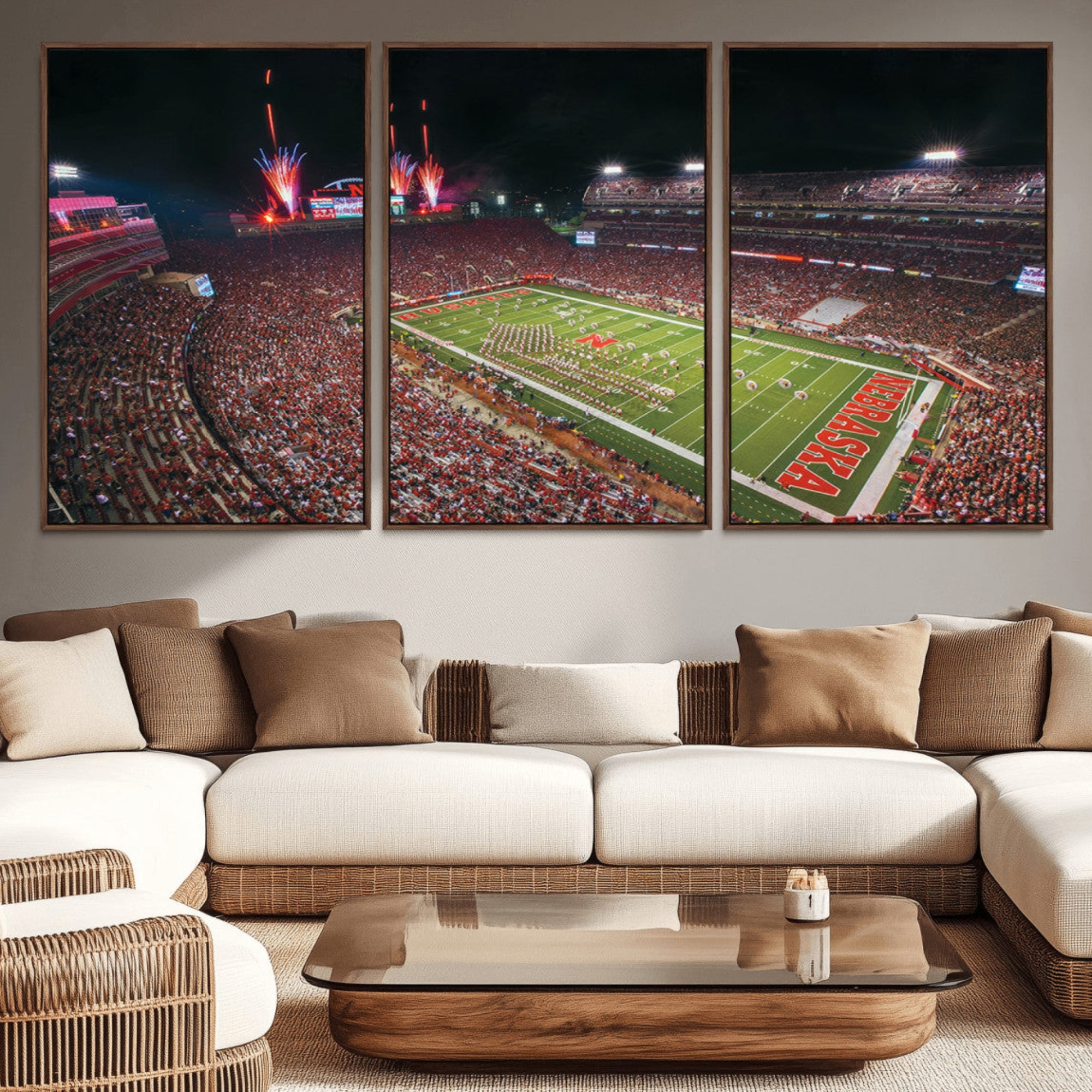 51773-MGV-CV-36X24-University of Nebraska Cornhuskers Football Team Print - Lincoln Memorial Stadium Wall Art Canvas
