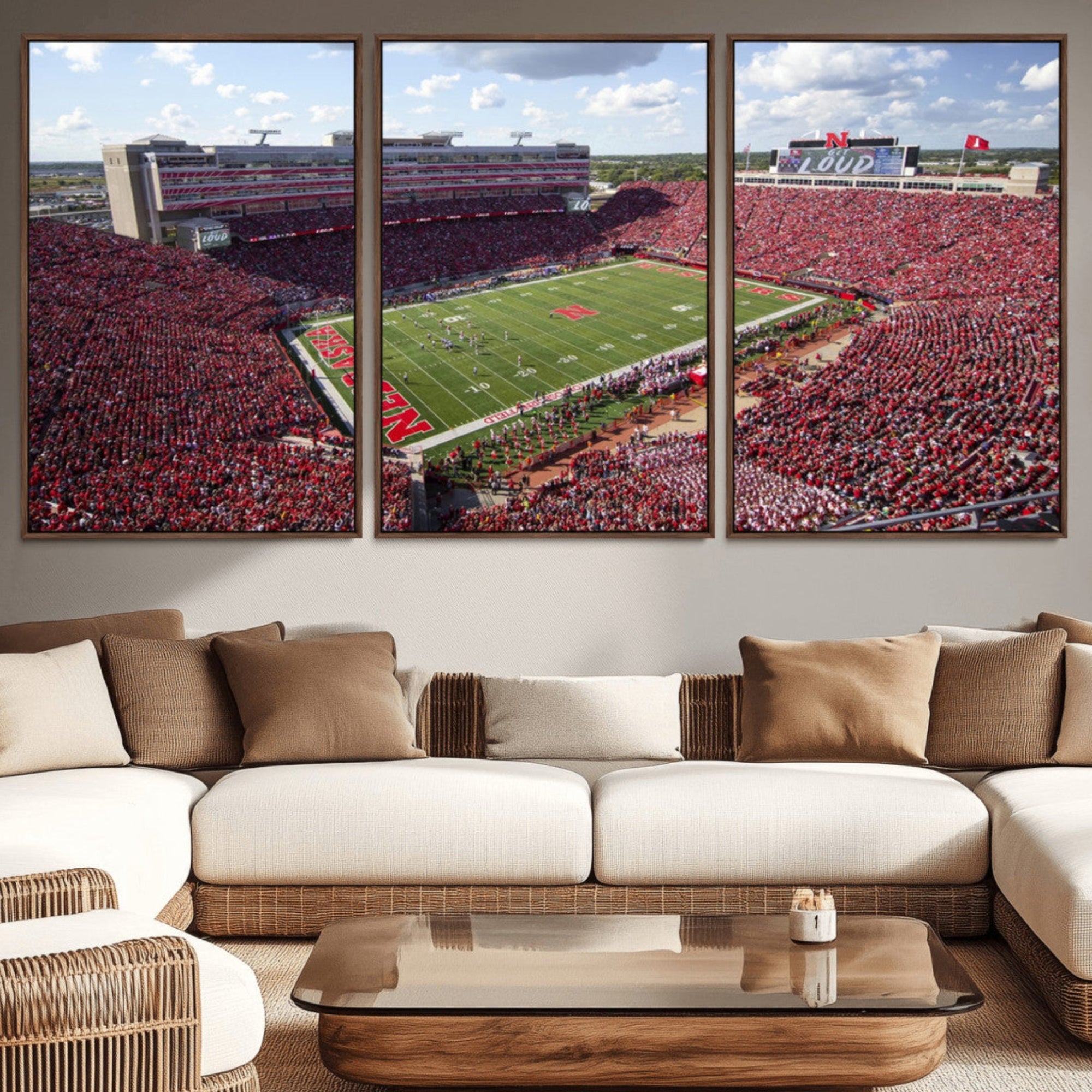 84975-MGV-CV-36X24-University of Nebraska Cornhuskers Football Team Print - Lincoln Memorial Stadium Wall Art Canvas