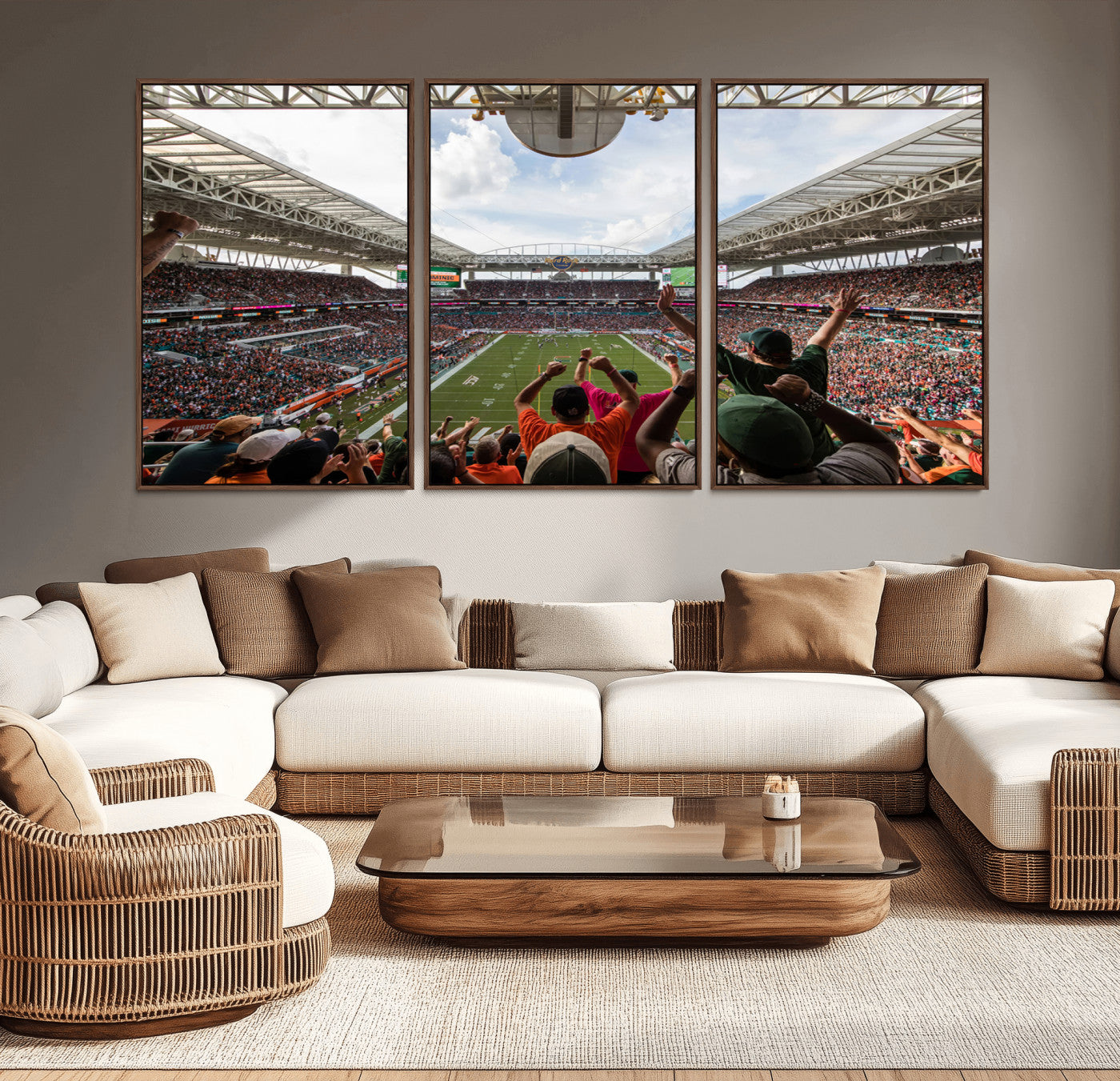 -Miami Hurricanes Football Team Wall Art Print - Miami Hard Rock Stadium Wall Art Canvas Print