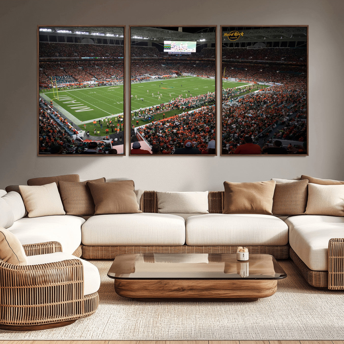 -Miami Hurricanes Football Team Print Canvas- Miami Hard Rock Stadium Wall Art Canvas Print