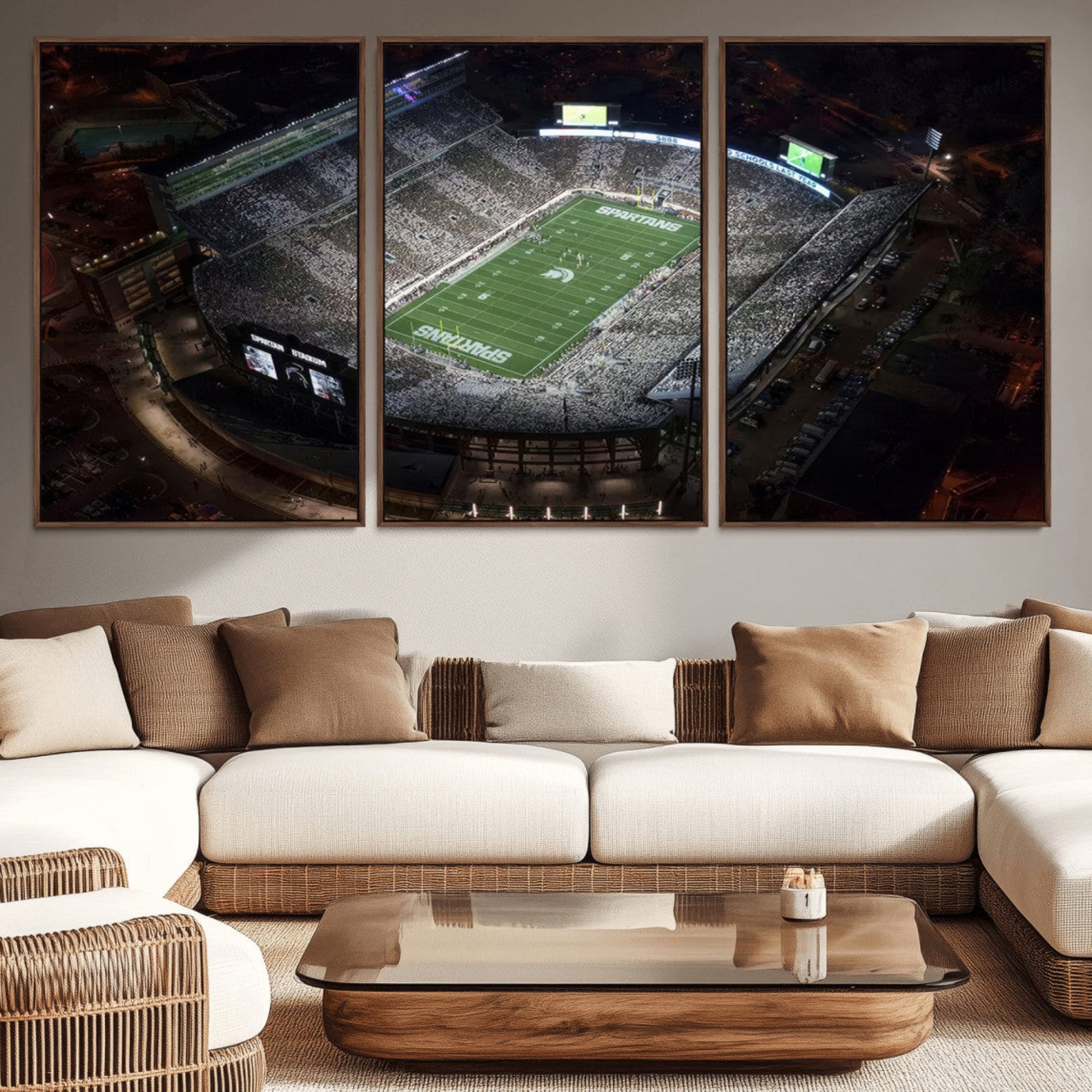 62258-MGV-CV-36X24-Michigan State Spartans Football Team Print - East Lansing Spartan Stadium Print Wall Art