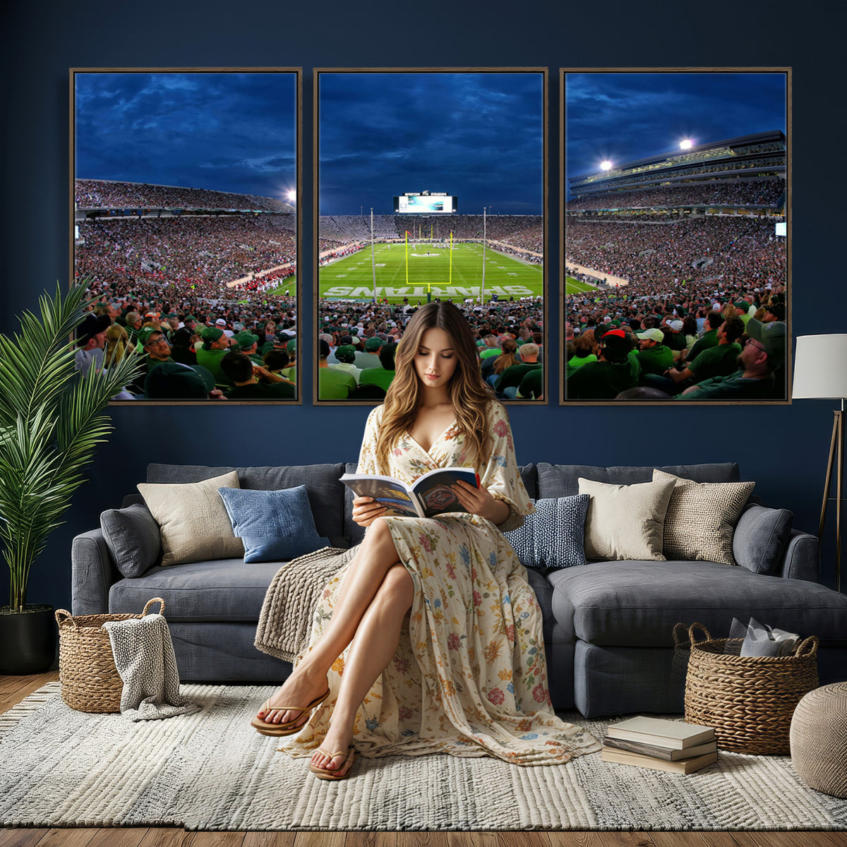 35248-PAN-FL-20X10 - Michigan State Spartans Football Team Print - East Lansing Spartan Stadium Wall Art Canvas Print