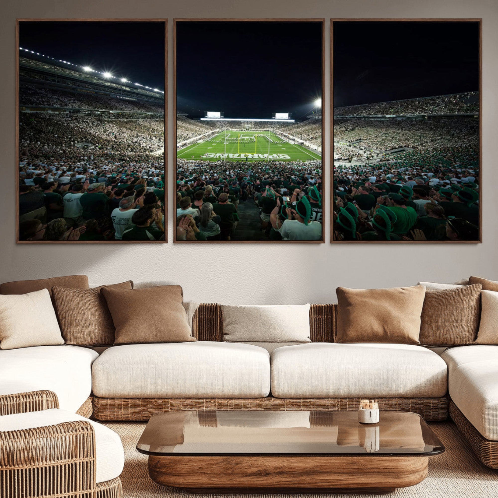57523-MGV-CV-36X24-Framed Michigan State Spartans Football Team Print - East Lansing Spartan Stadium Wall Art Canvas