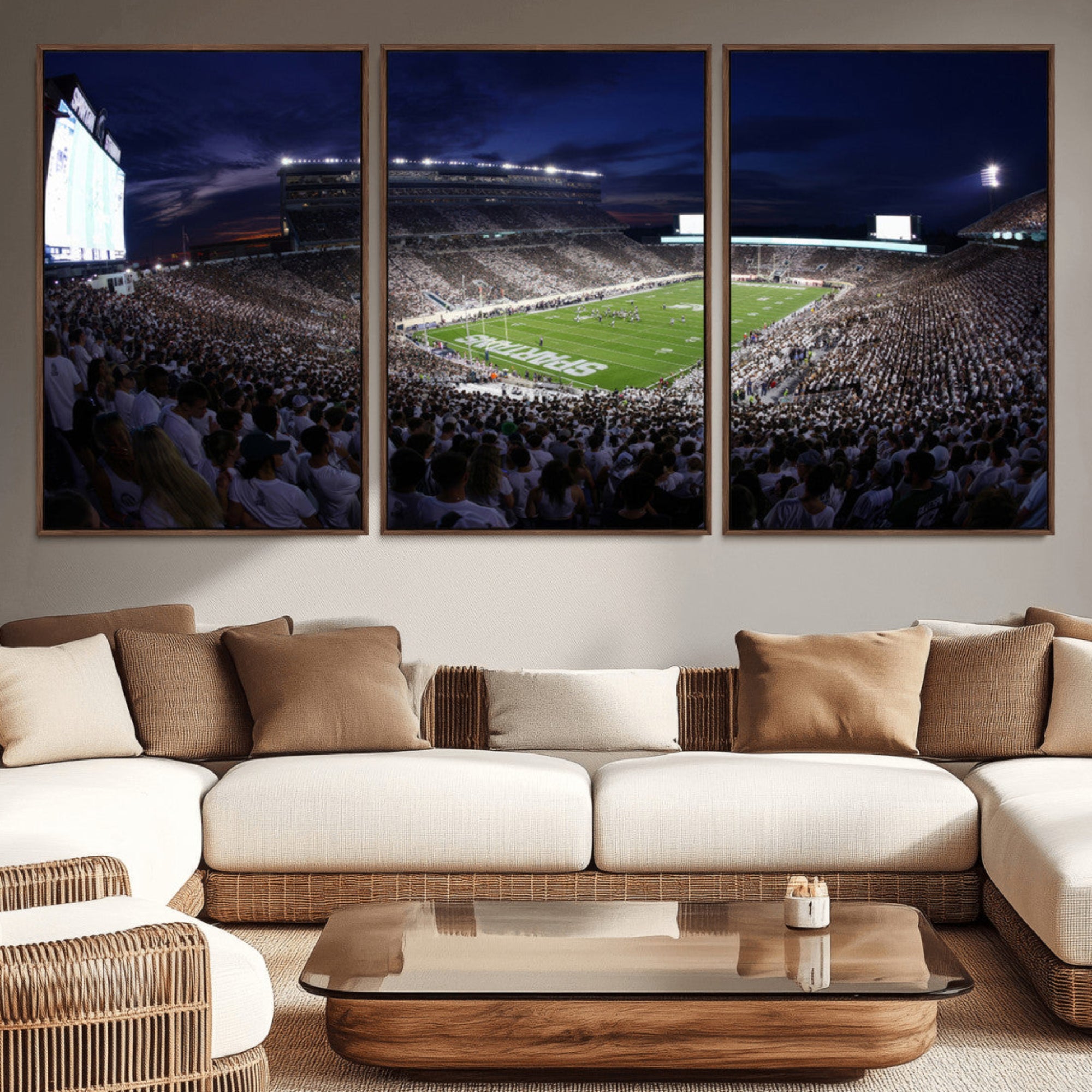 75193-MGV-CV-36X24-Michigan State Spartans Canvas, Framed Football Team Print - East Lansing Spartan Stadium Wall Art