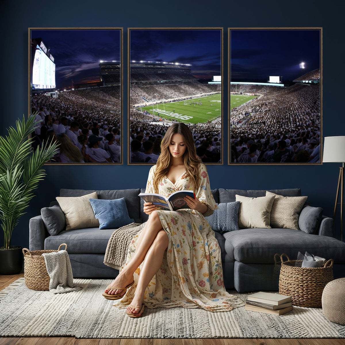 75193-PAN-FL-20X10 - Michigan State Spartans Canvas, Framed Football Team Print - East Lansing Spartan Stadium Wall Art