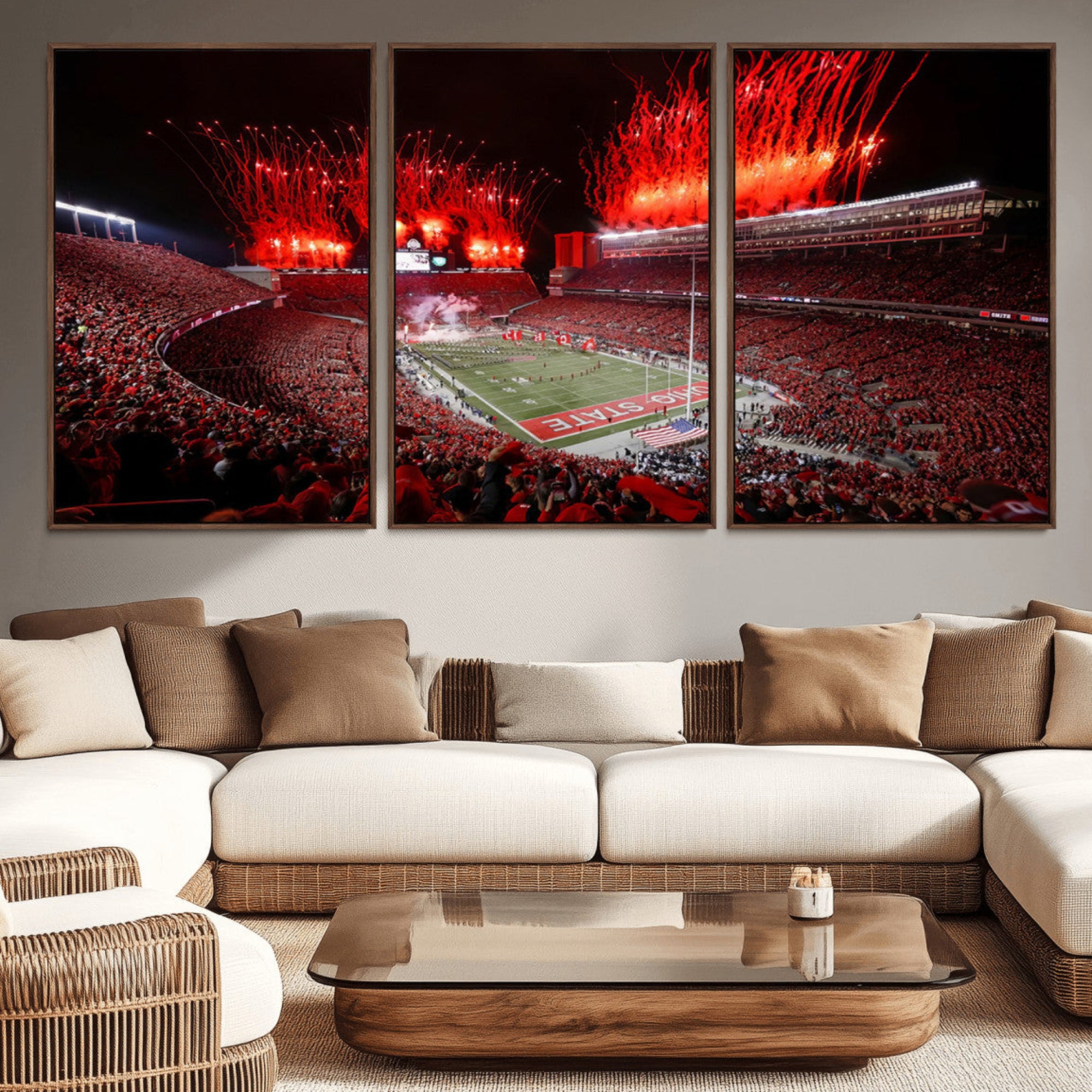 56909-MGV-CV-36X24-Ohio State University Buckeyes Football Team Print - Columbus Ohio Stadium Wall Art Canvas Print