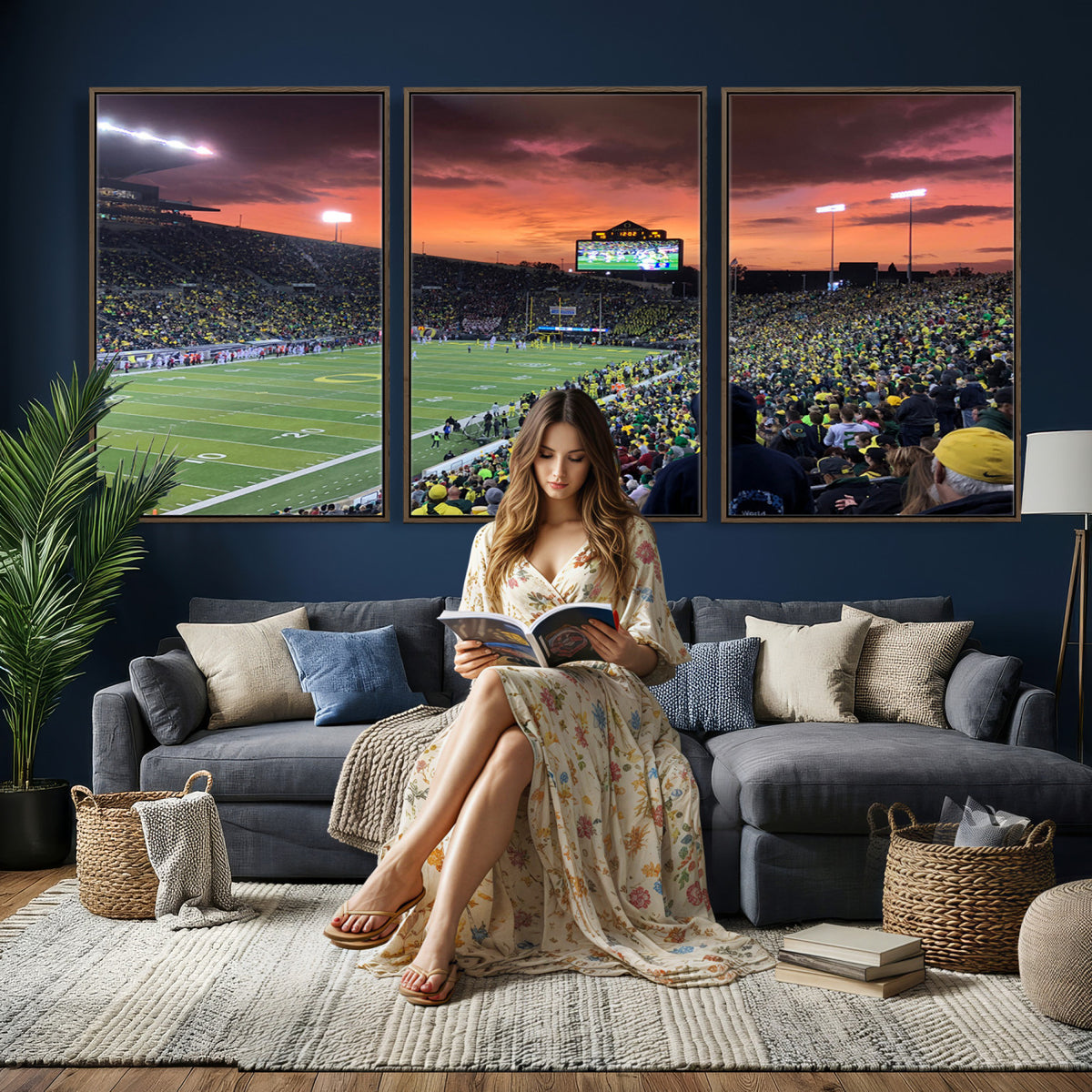 75065-PAN-FL-20X10 - Eugene Autzen Stadium Canvas Wall Art Print – Sunset Over Iconic Football Field Wall Decor for Home