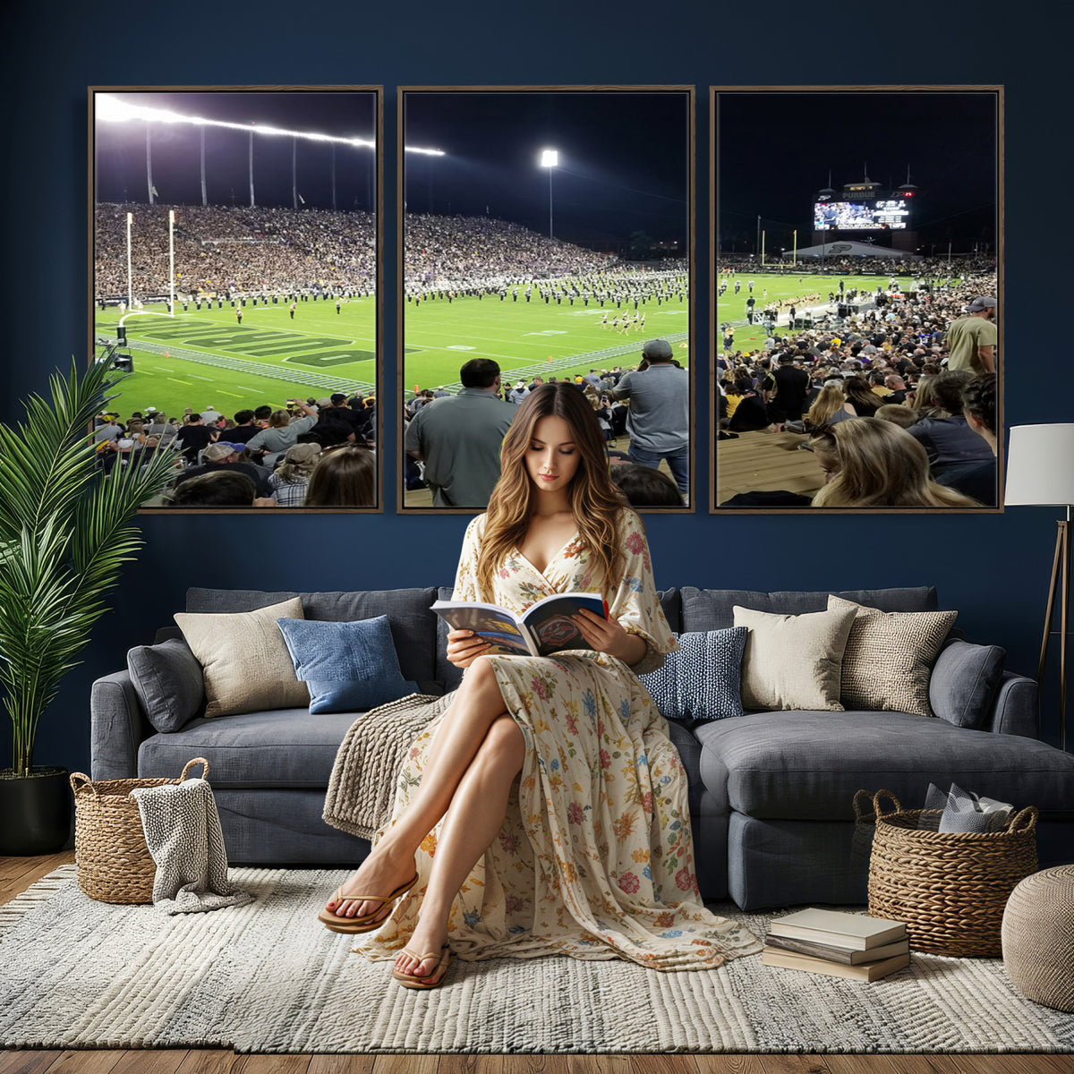56796-PAN-FL-20X10 - Purdue University Boilermakers Football Team Print - West Lafayette Ross-Ade Stadium Wall Art Canvas