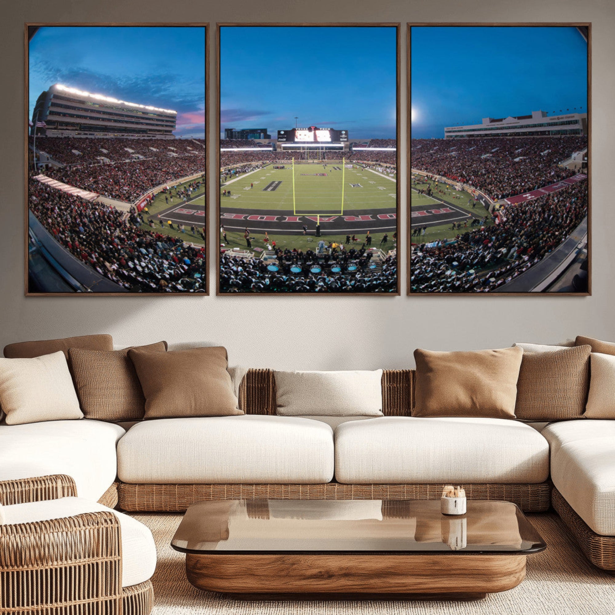 60763-MGV-CV-36X24-Texas Tech Red Raiders Canvas, Framed Football Team Print - Lubbock Jones AT&T Stadium Wall Art