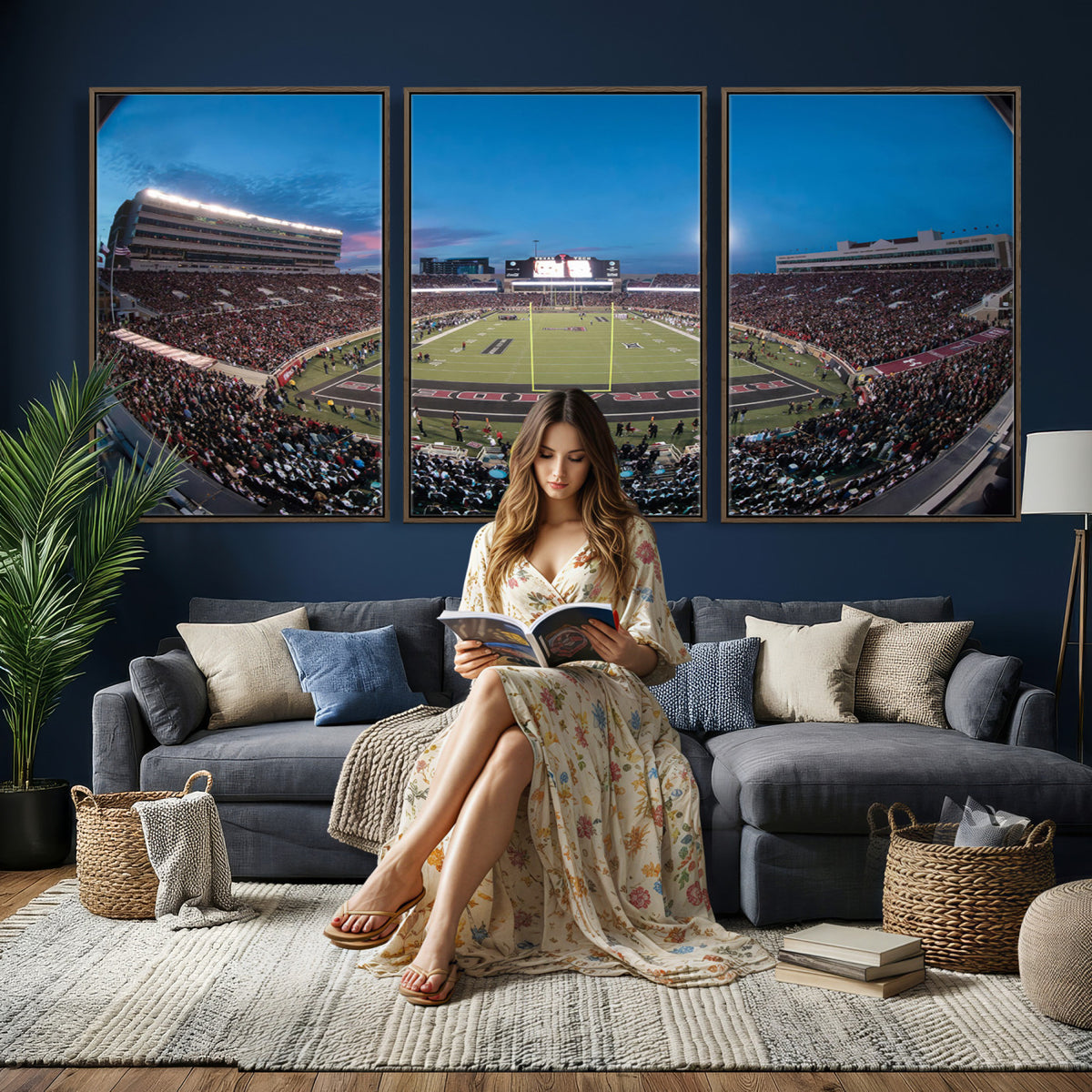 60763-PAN-FL-20X10 - Texas Tech Red Raiders Canvas, Framed Football Team Print - Lubbock Jones AT&T Stadium Wall Art