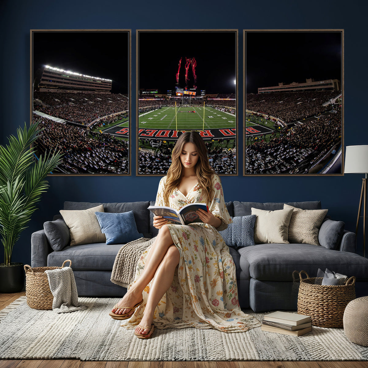 83122-PAN-FL-20X10 - Framed Texas Tech Red Raiders Stadium Canvas, Texas Tech Red Raiders Football Team Print - Lubbock