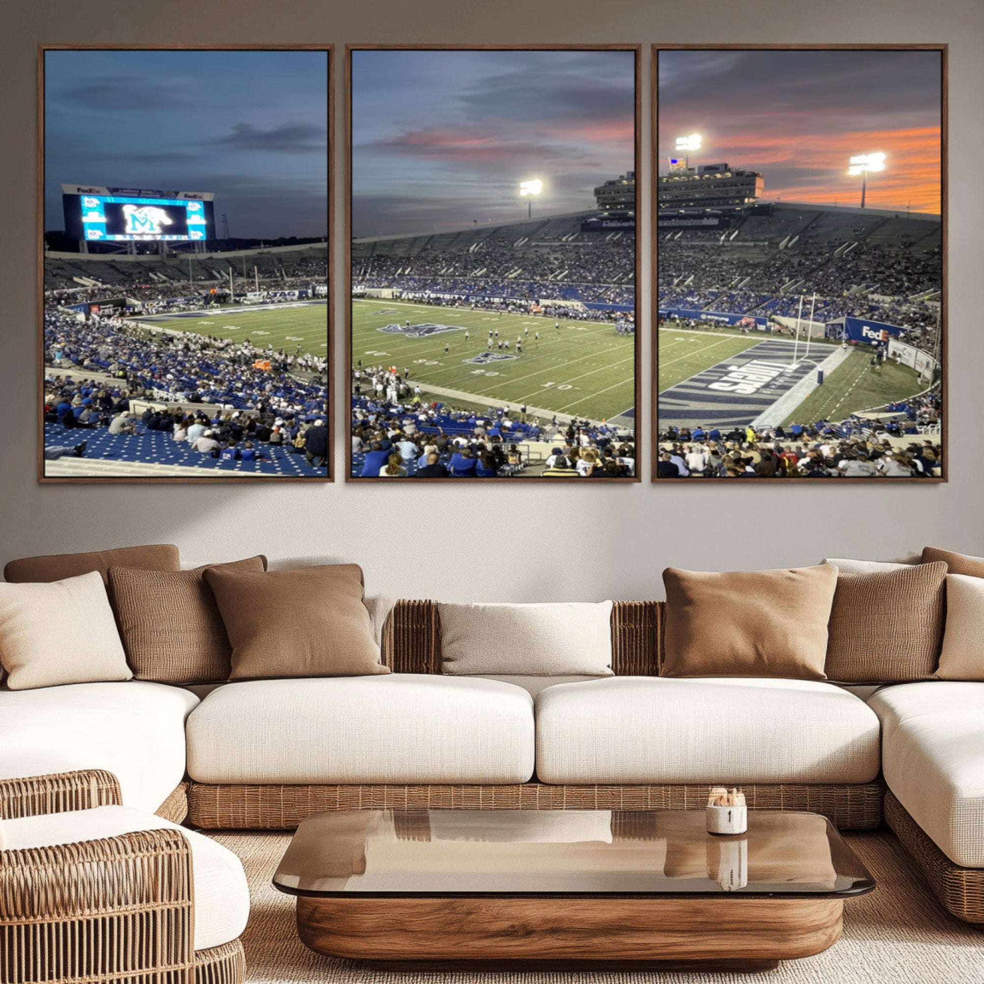 64409-MGV-CV-36X24-Memphis Tigers Football Team Print - Memphis Simmons Bank Liberty Stadium Wall Art Canvas Print
