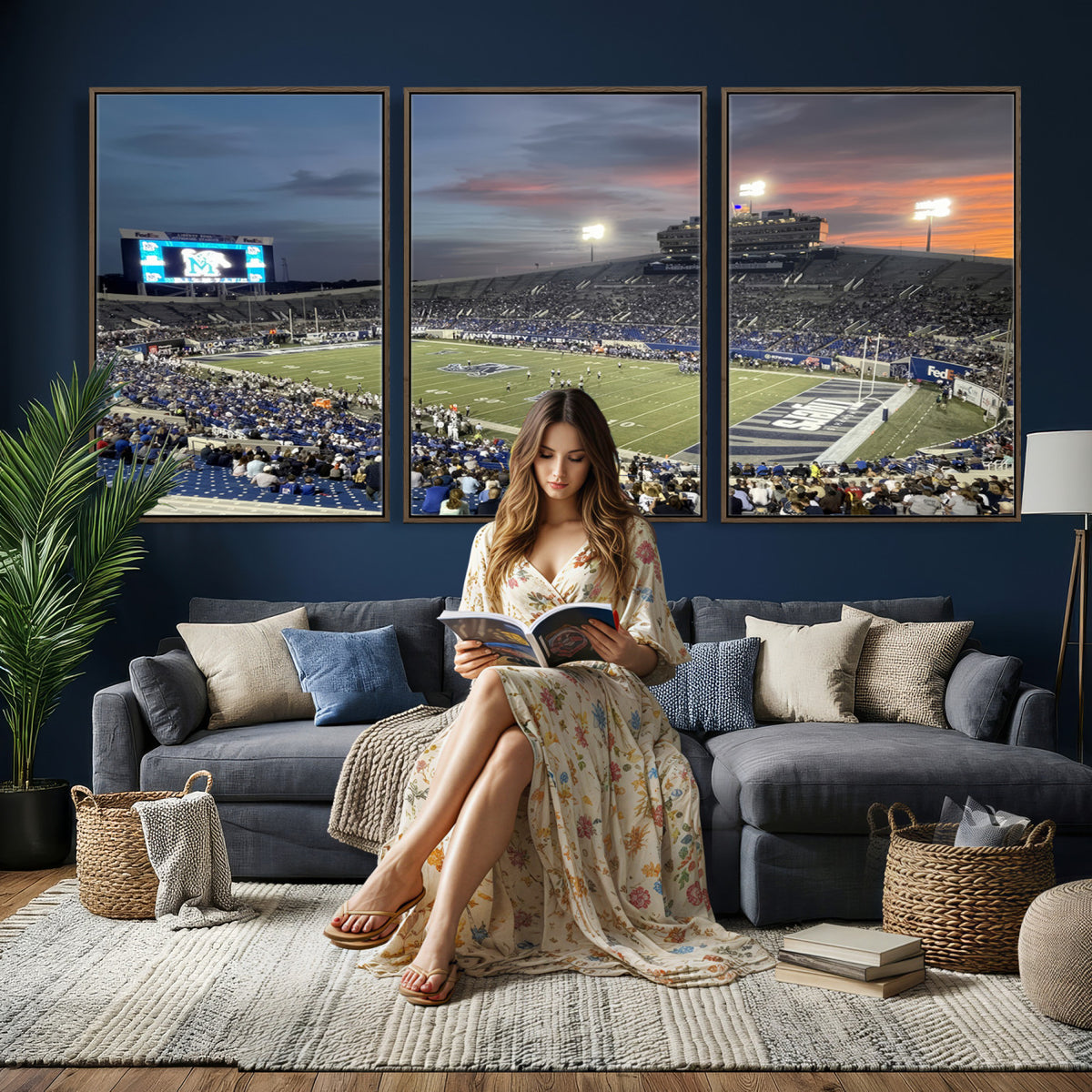 64409-PAN-FL-20X10 - Memphis Tigers Football Team Print - Memphis Simmons Bank Liberty Stadium Wall Art Canvas Print